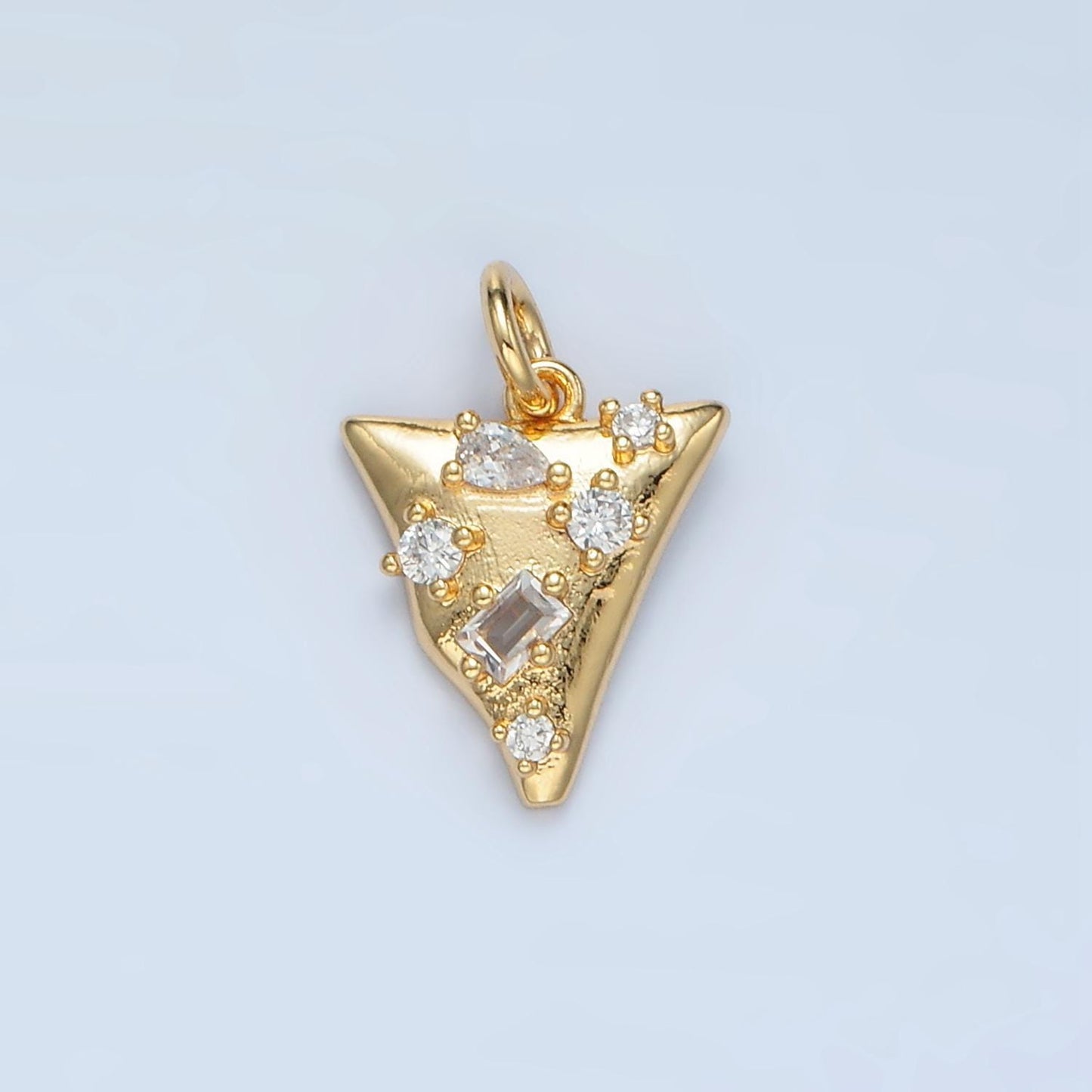 24k gold filled clear abstract cz paved triangle charm | e-091