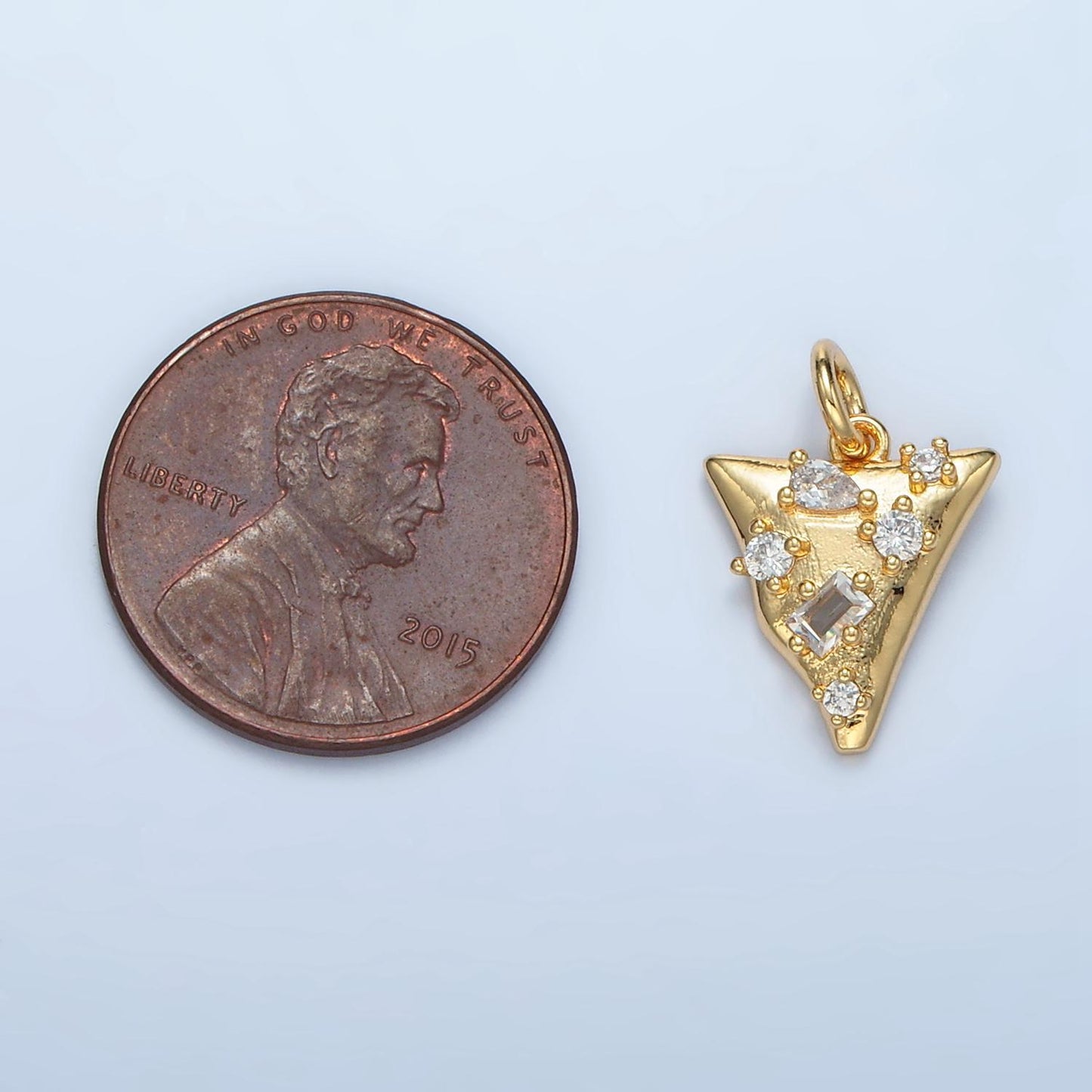 24k gold filled clear abstract cz paved triangle charm | e-091