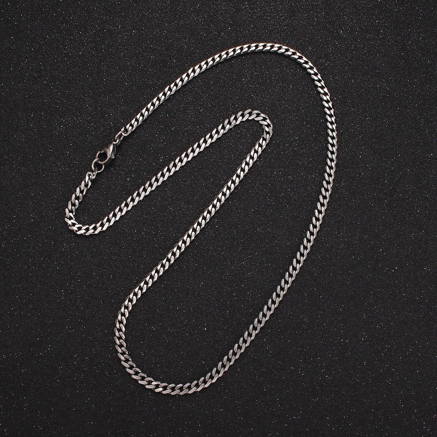 Rhodium plated 3.5mm concave flat curb 18 inch layering chain necklace | wa-2316