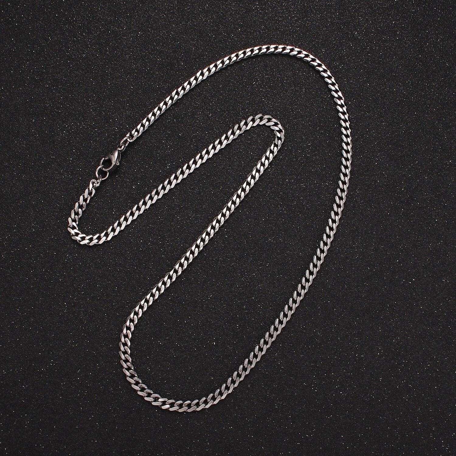 Rhodium plated 3.5mm concave flat curb 18 inch layering chain necklace | wa-2316