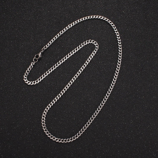 Rhodium plated 3.5mm concave flat curb 18 inch layering chain necklace | wa-2316