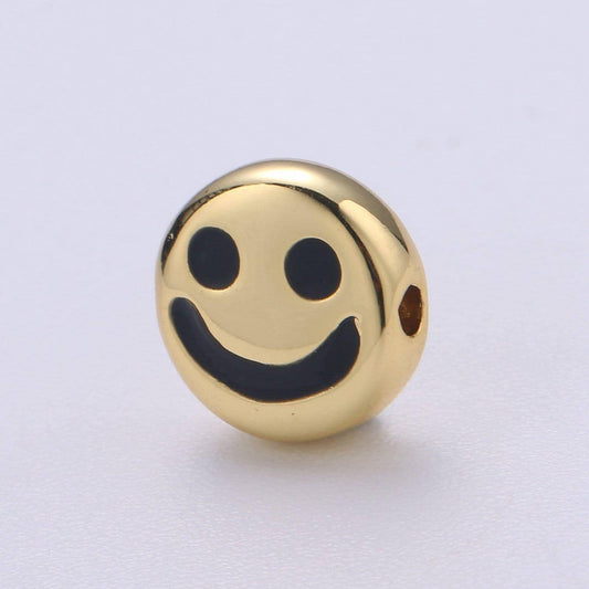1pc 10mm gold beads, smile beads, happy face beads, emoji charm for bracelet necklace supply, bdgf-382