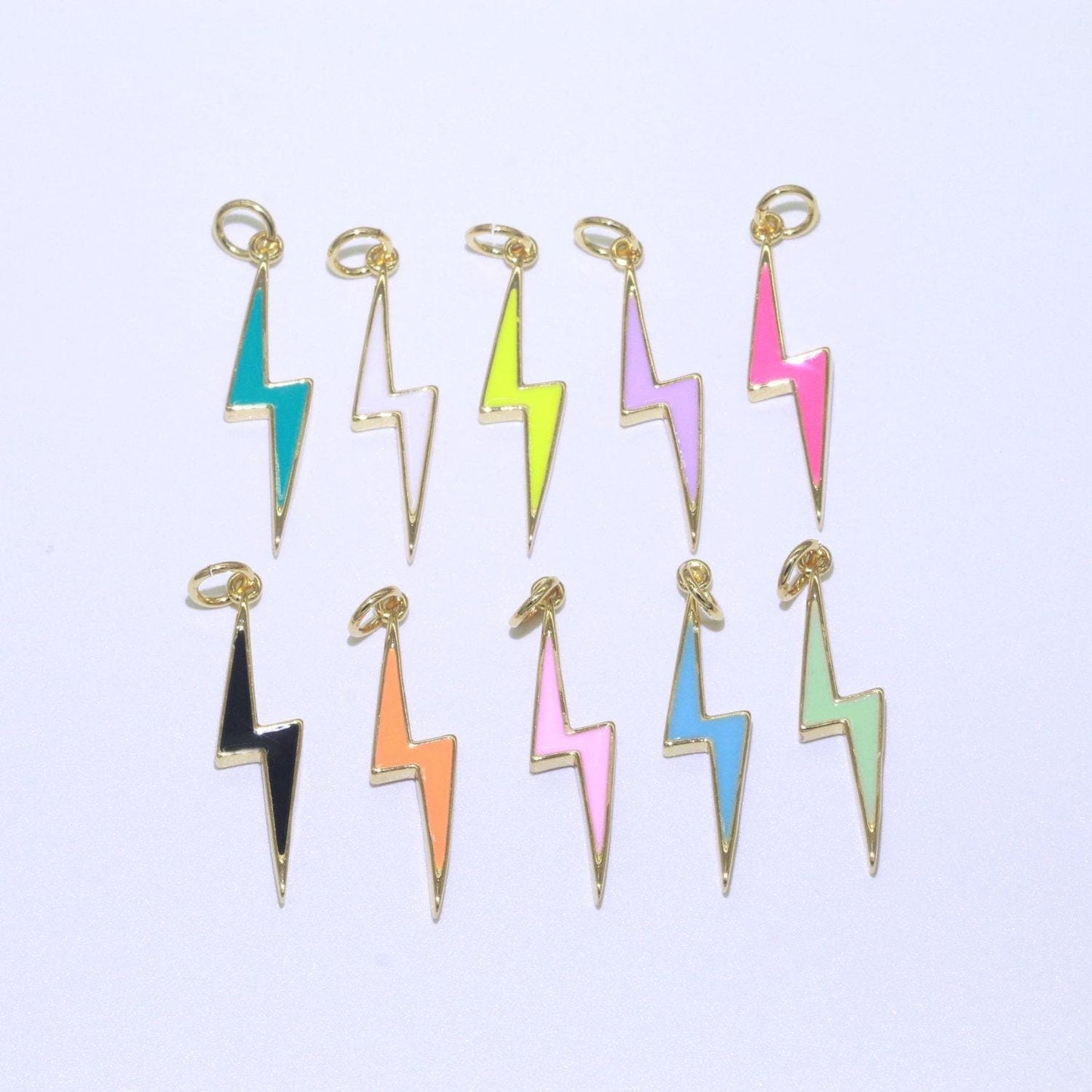 Enamel lighting gold charm colorful bolt pendant, statement jewelry rock n roll wizard thunder pendant for necklace earring bracelet, m305