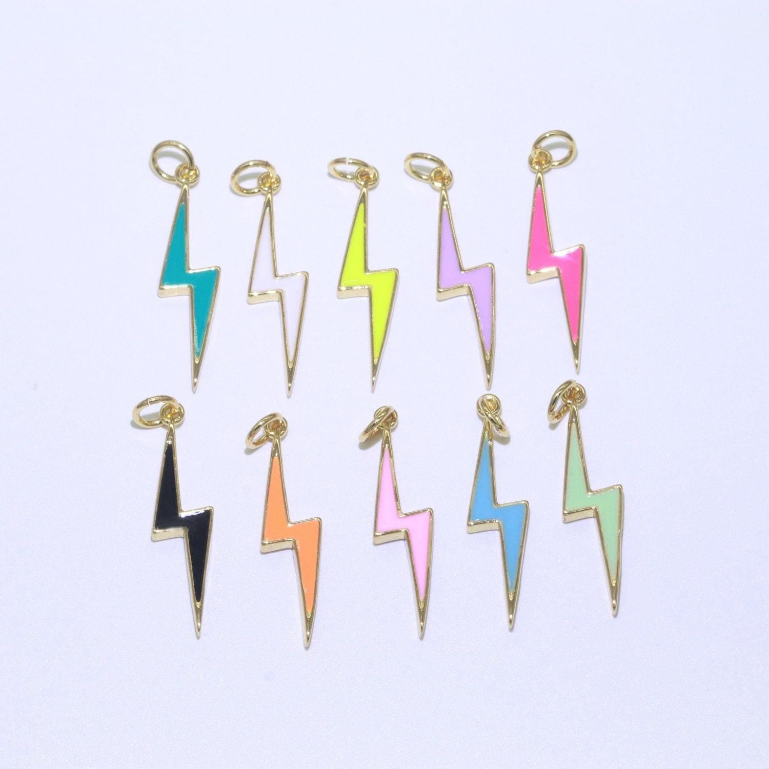 Enamel lighting gold charm colorful bolt pendant, statement jewelry rock n roll wizard thunder pendant for necklace earring bracelet, m305