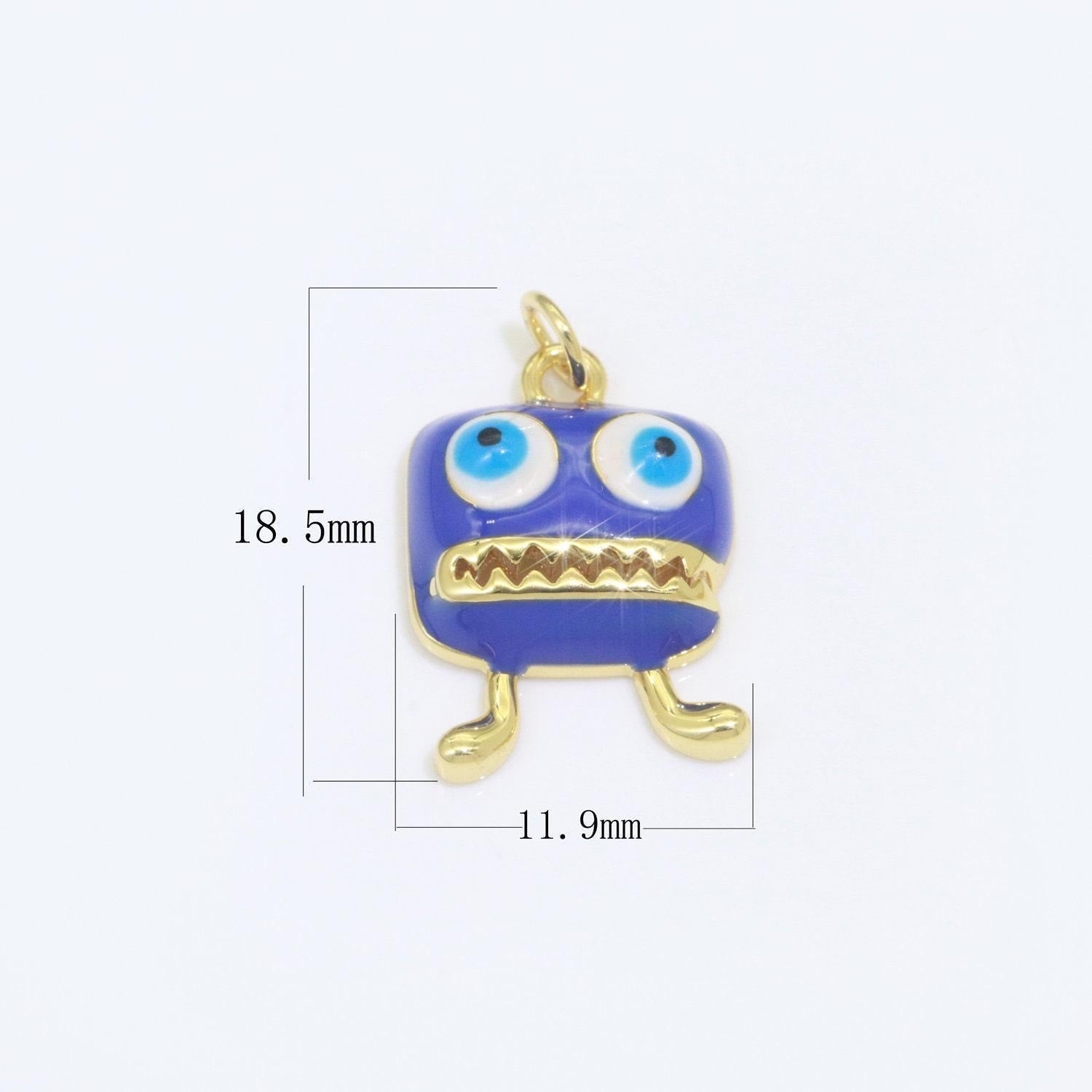 Cute dainty monster charm, enamel robot pendant halloween kids monster charm for necklace earring bracelet component blue red monster