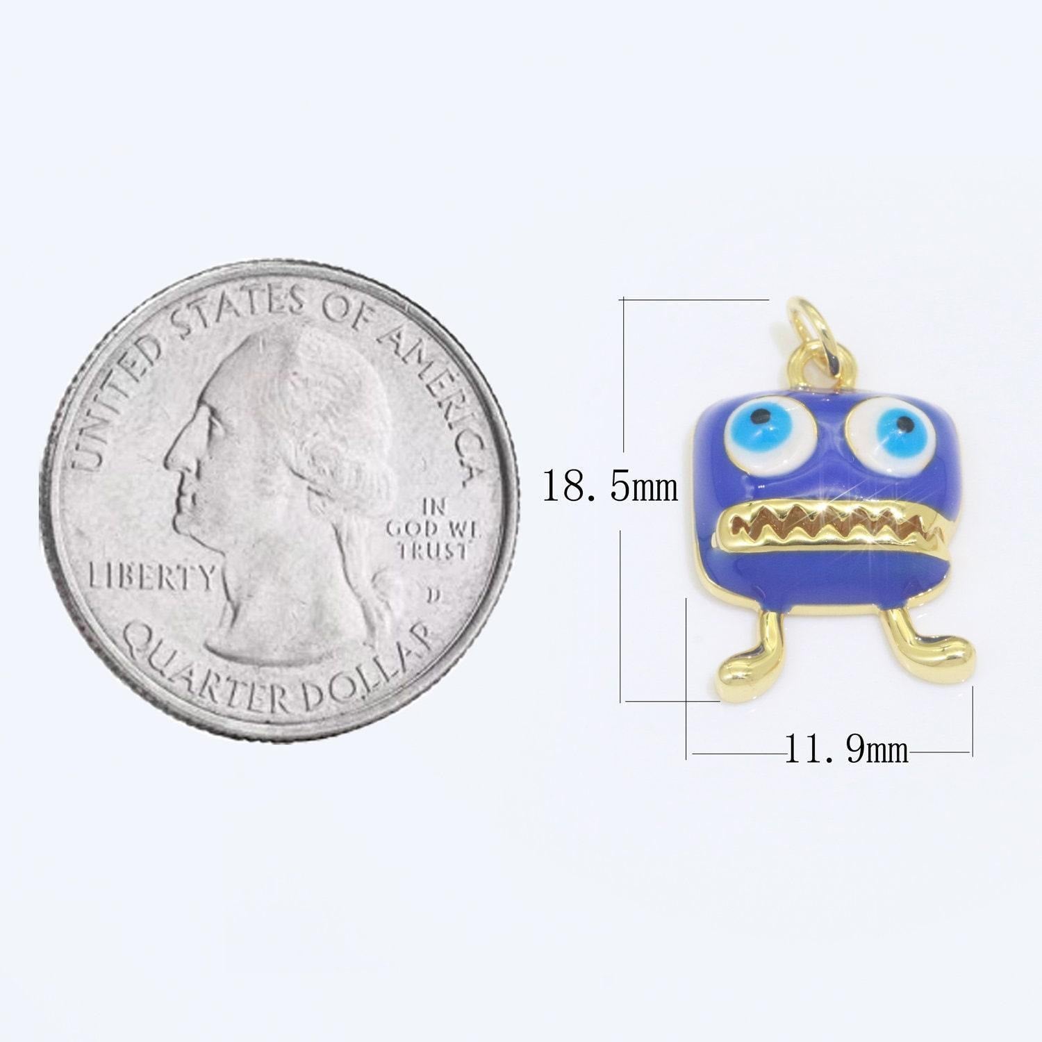 Cute dainty monster charm, enamel robot pendant halloween kids monster charm for necklace earring bracelet component blue red monster