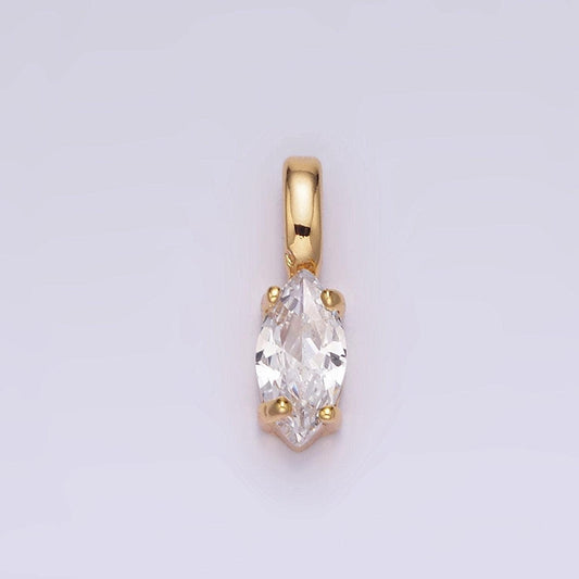 16k gold filled clear marquise cz minimalist pendant | n1778