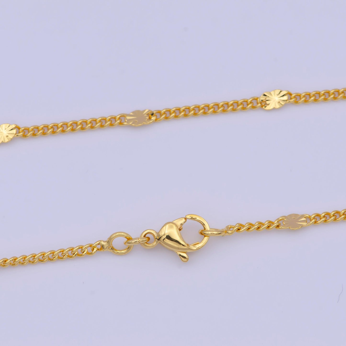 1.6mm sunburst spacers curb chain necklace, 24k gold filled 18.0"/19.6" curb link necklace w. sunburst patterned spacers | wa-1127, wa-1128