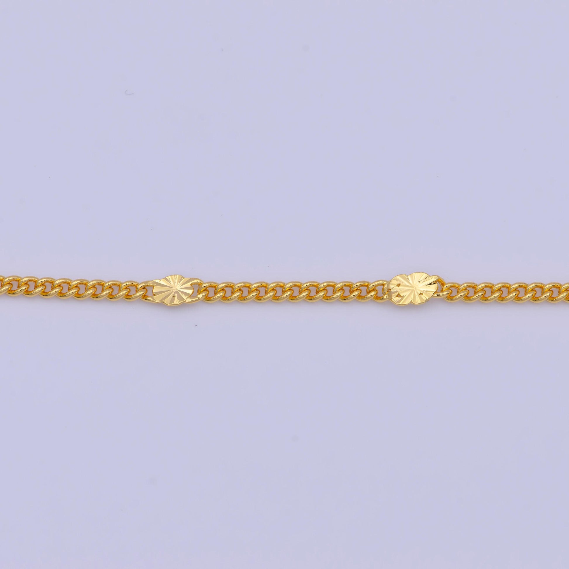 1.6mm sunburst spacers curb chain necklace, 24k gold filled 18.0"/19.6" curb link necklace w. sunburst patterned spacers | wa-1127, wa-1128