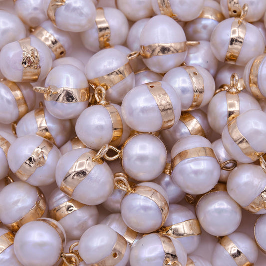 1x genuine pearl charms, round potato white pearl gold pendants 15 x 11 mm oval bead freshwater pearls, bracelets necklace jewelry p1850