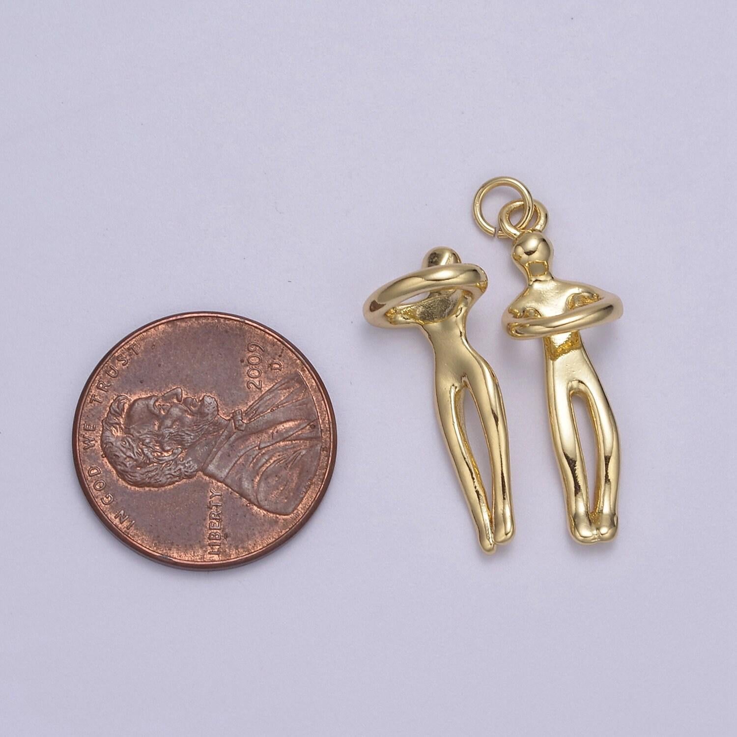 Gold hugging couple charm soulmate necklace pendant for valentine eternal love gift, wedding anniversary gift n-448