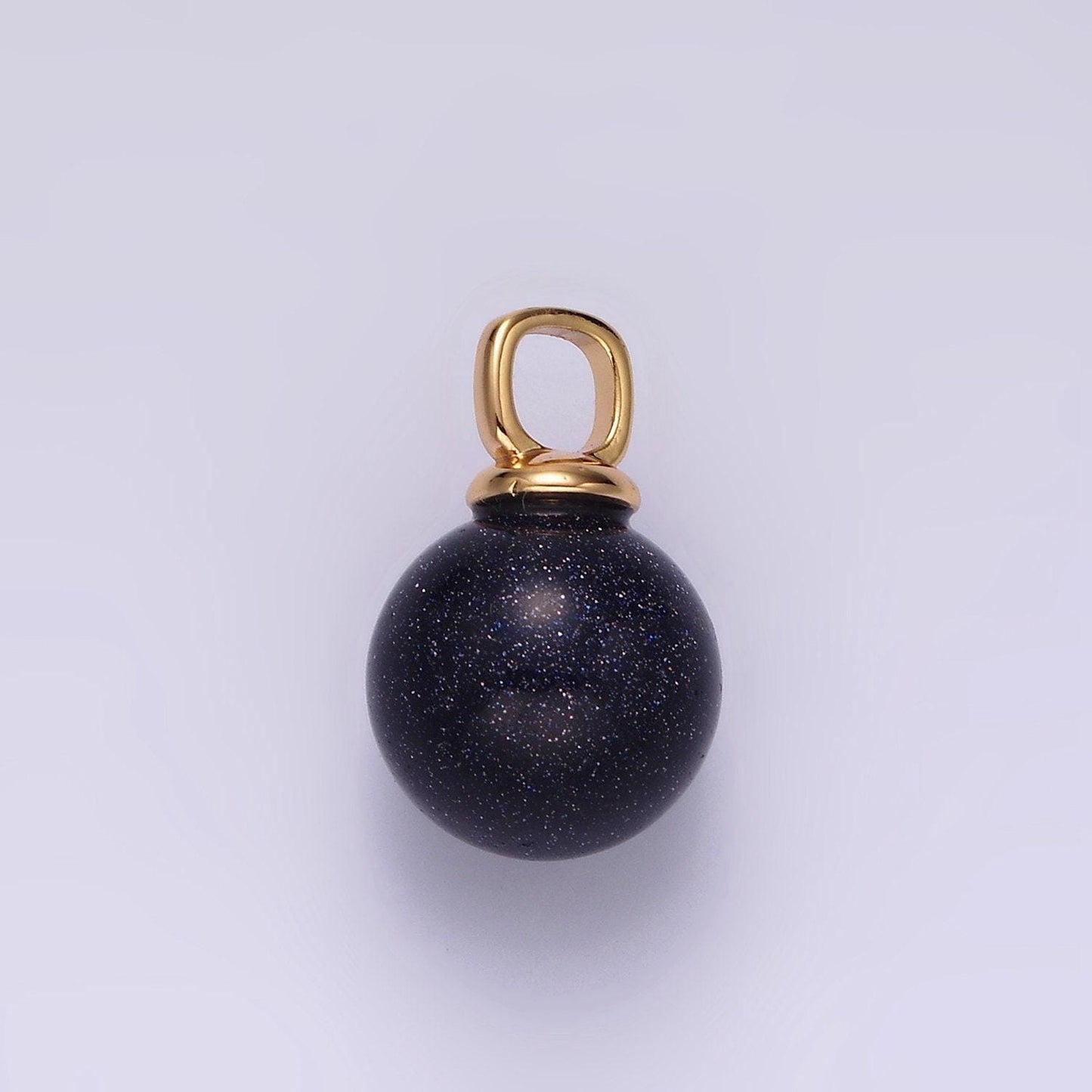 14k gold filled 12mm synthetic blue goldstone round sphere ball pendant | n1993