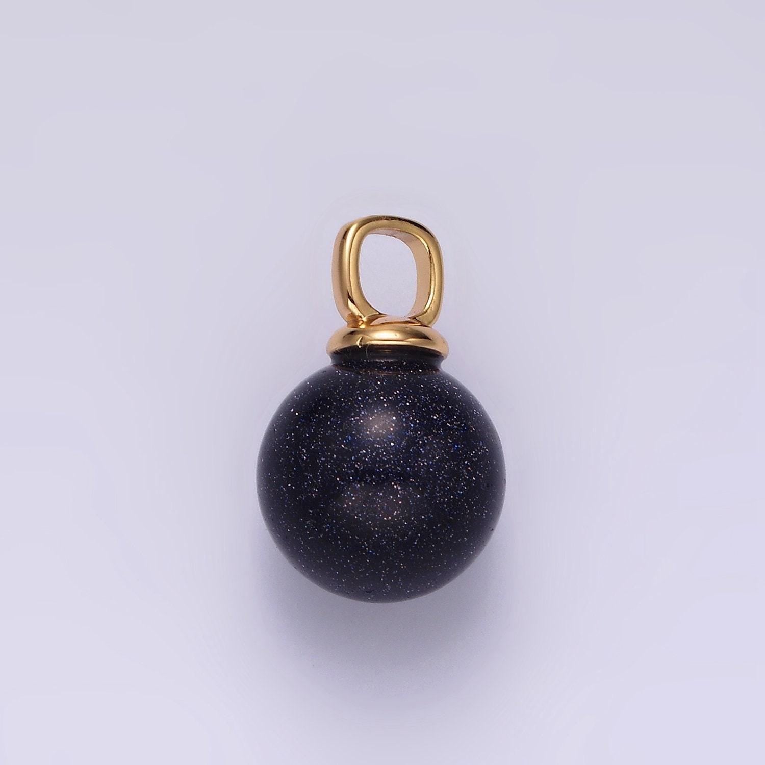 14k gold filled 12mm synthetic blue goldstone round sphere ball pendant | n1993