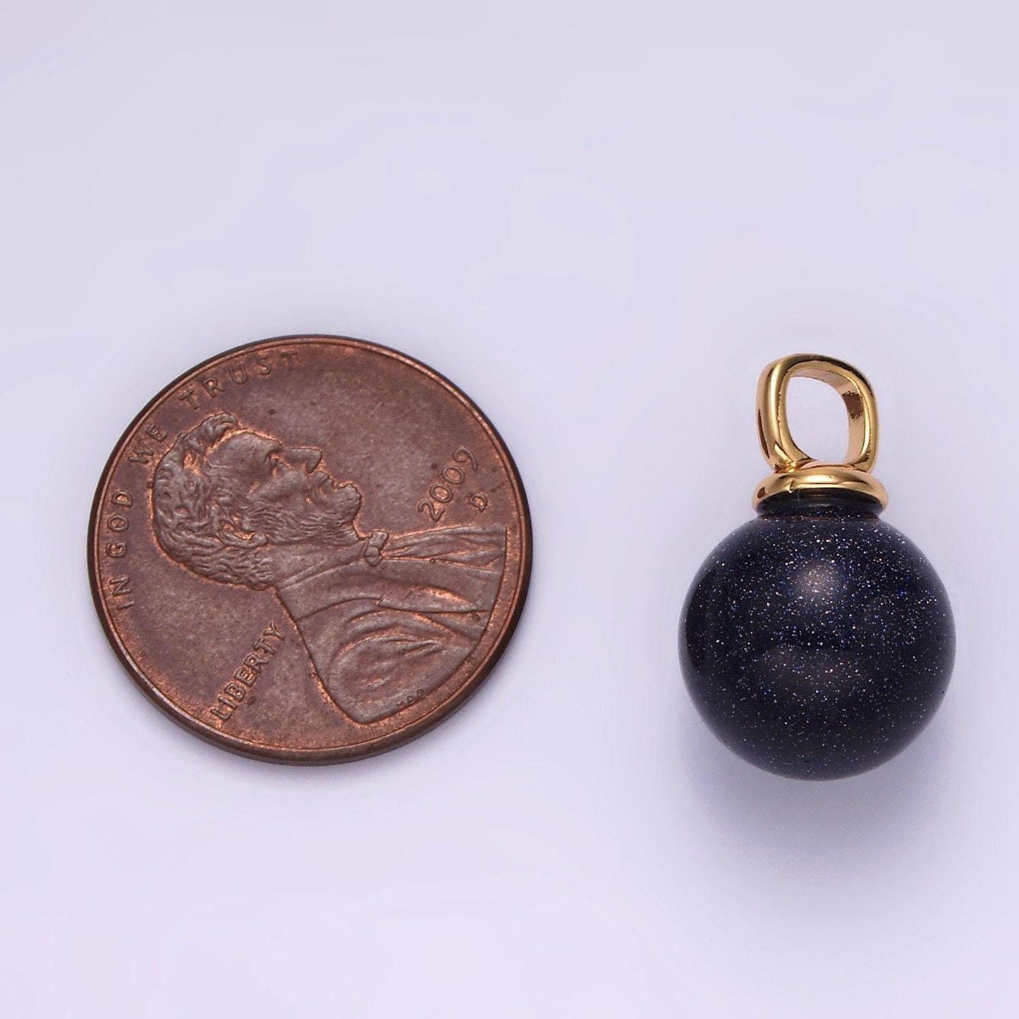 14k gold filled 12mm synthetic blue goldstone round sphere ball pendant | n1993