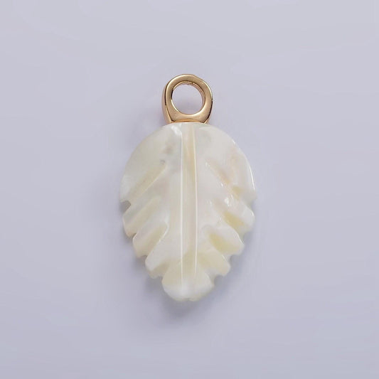 14k gold filled 23mm shell pearl nature plant leaf pendant | p1639