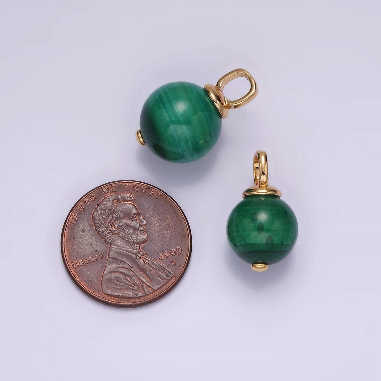 14k gold filled malachite charm small dainty pendant 4mm ring natural gemstone for charm earring necklace ornaments dangle charm ag410