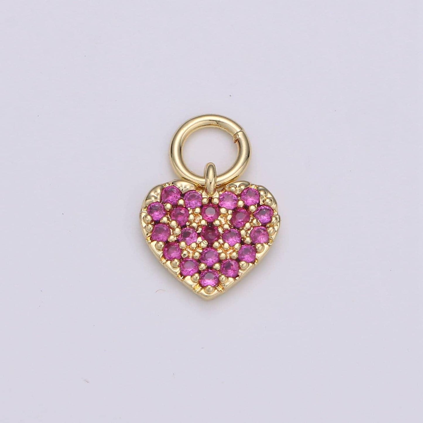 Tiny 14k gold heart charms, love pendant, dainty red color cz heart charm for minimalist bracelet earring necklace supply d-607