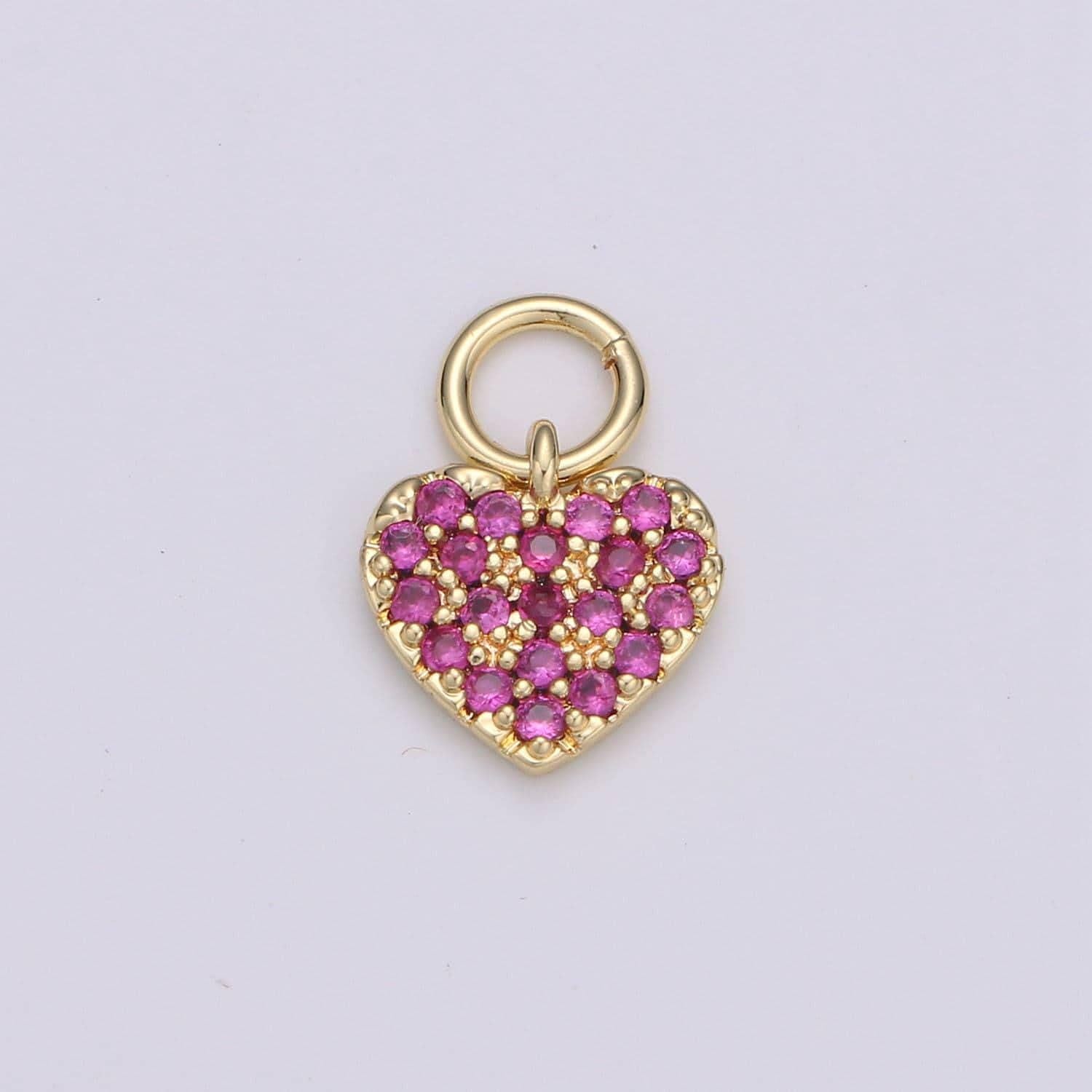 Tiny 14k gold heart charms, love pendant, dainty red color cz heart charm for minimalist bracelet earring necklace supply d-607