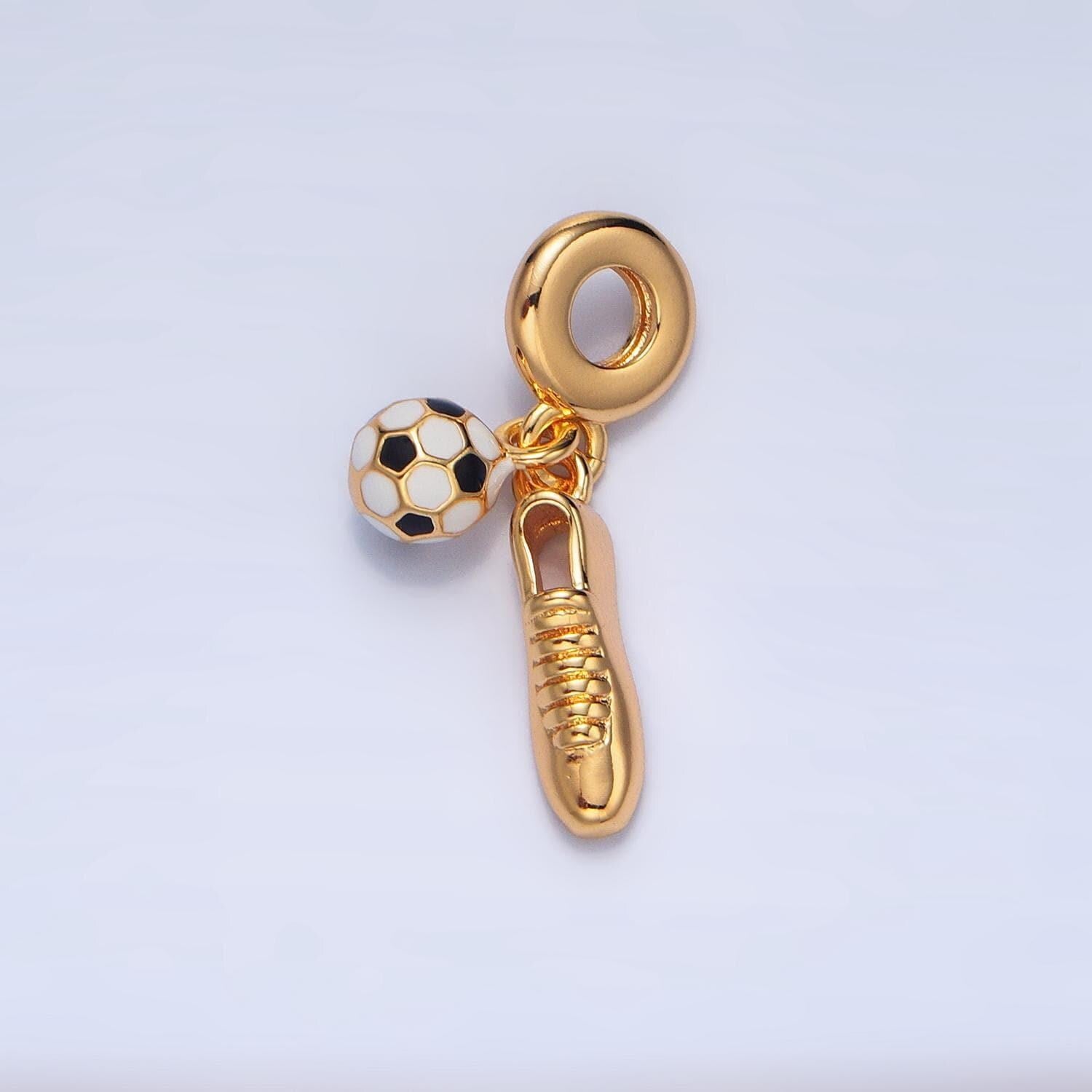 24k gold filled soccer ball shoe sport theme rondelle bail triple drop pendant bracelet | x-783