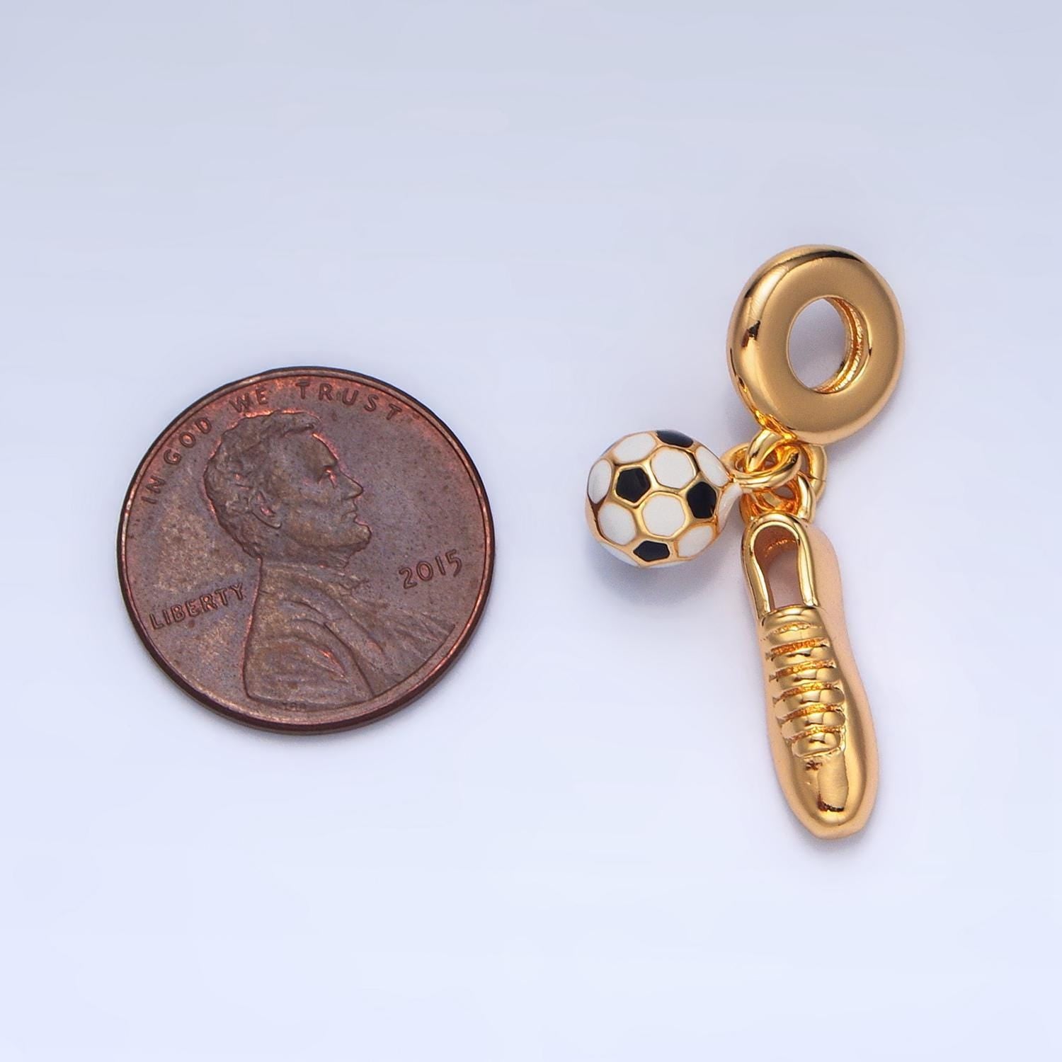 24k gold filled soccer ball shoe sport theme rondelle bail triple drop pendant bracelet | x-783