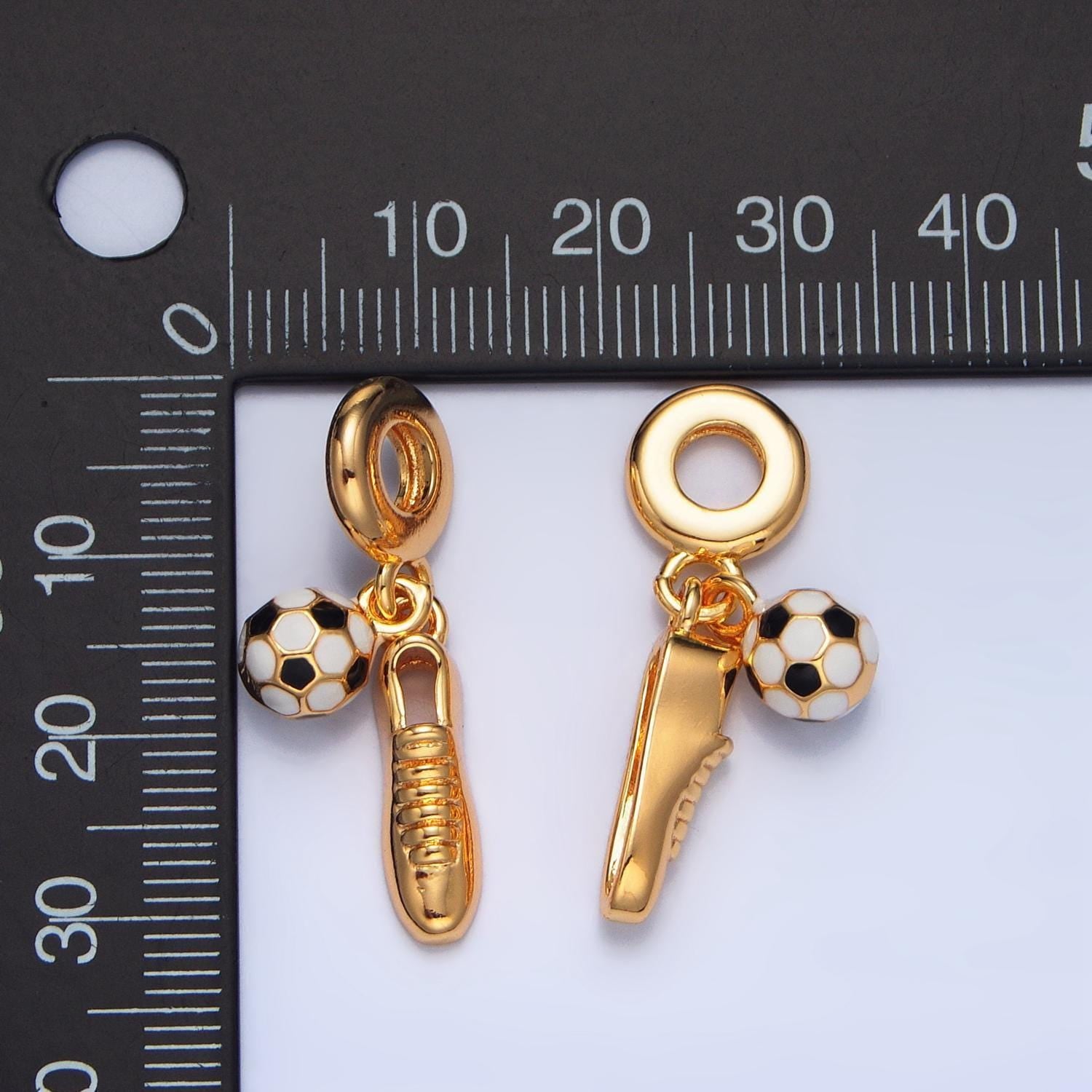 24k gold filled soccer ball shoe sport theme rondelle bail triple drop pendant bracelet | x-783