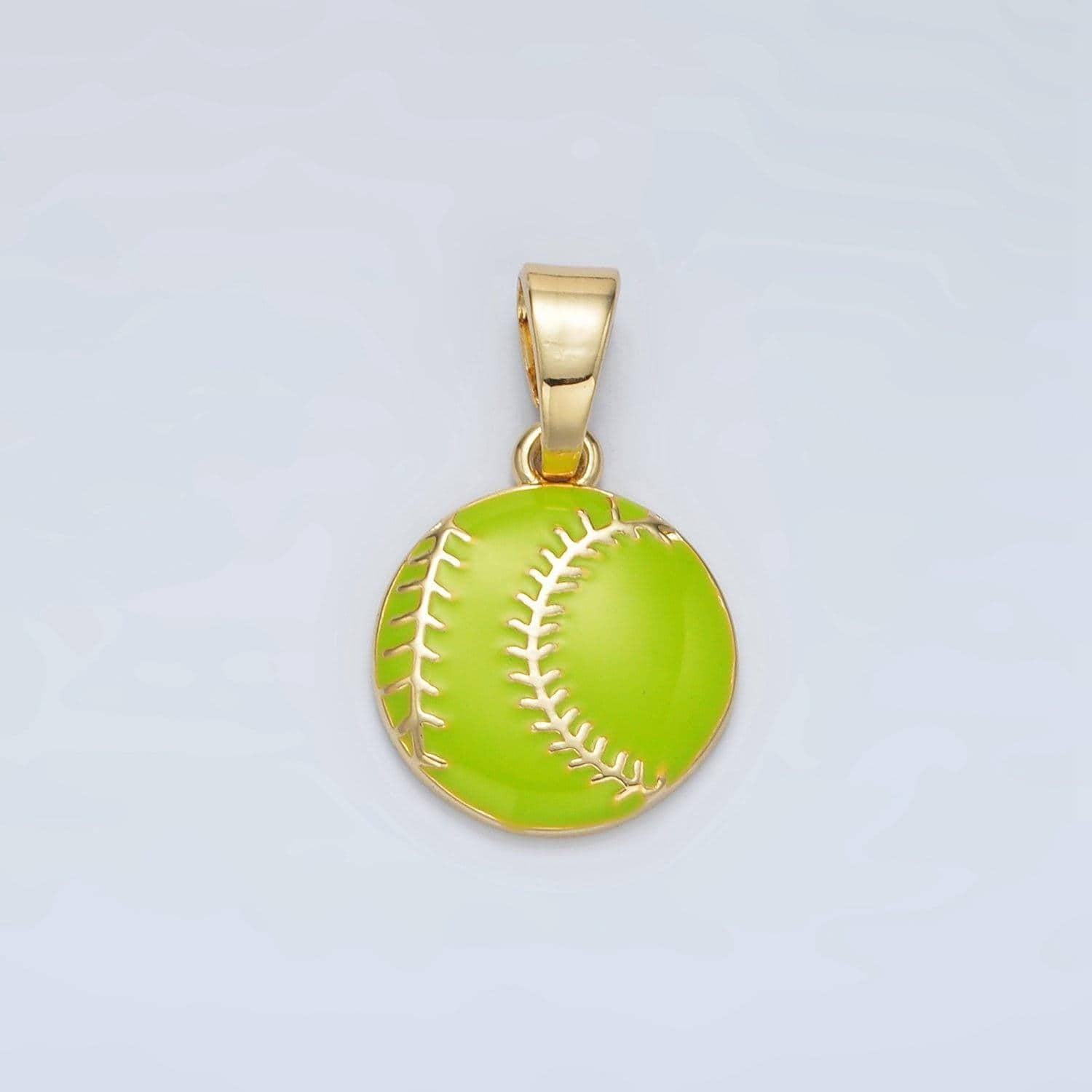 14k gold filed softball pendant ball charm green enamel sport ball pendant game day team bracelet necklace charm inspired | i451