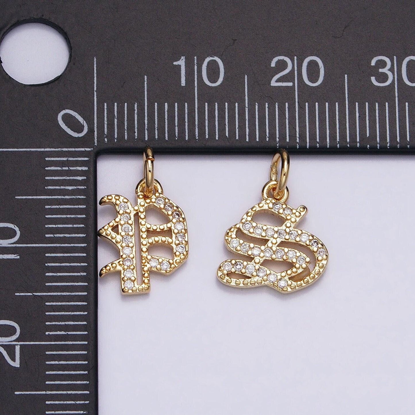 Dainty cz old english gold fill letter charms alphabet initial charms 16 k gold filled micro pave name letter