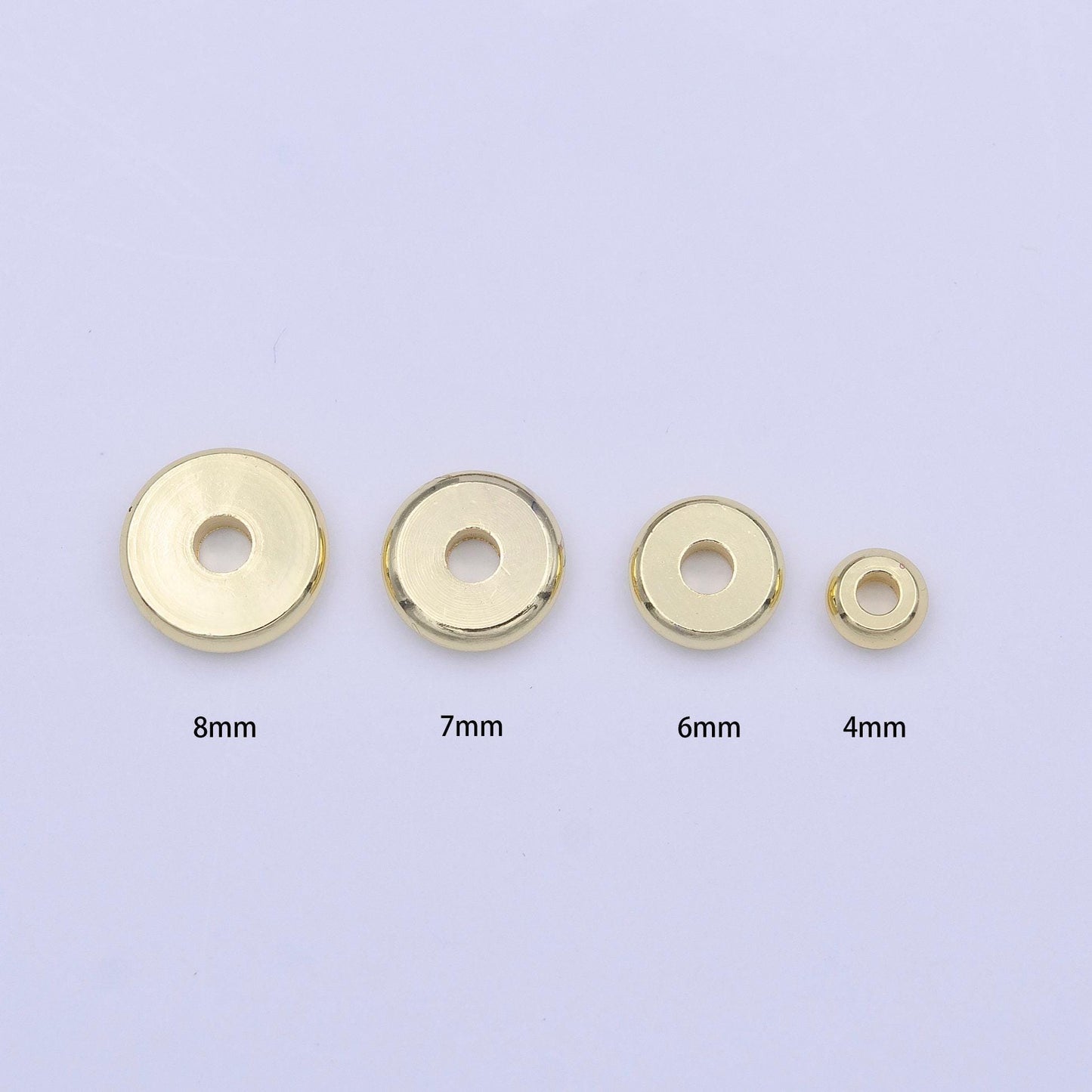 50x gold smooth flat round beads spacer beads, rondelle bead accents, bead accessories jewelry making diy bracelets necklaces 4,6,7,8mm bead