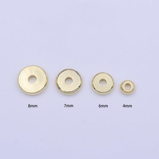 50x gold smooth flat round beads spacer beads, rondelle bead accents, bead accessories jewelry making diy bracelets necklaces 4,6,7,8mm bead