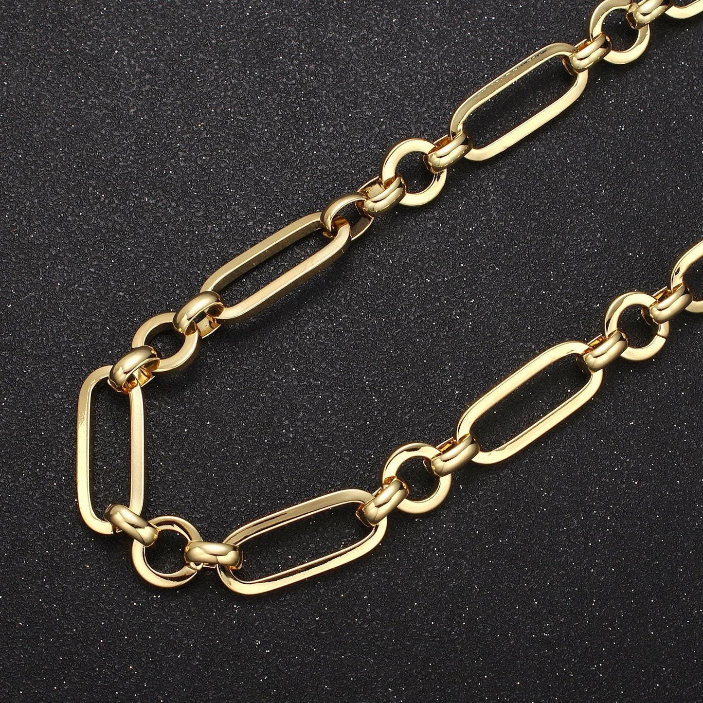 24k gold filled elongated unique paperclip chain by yard, rolo cable link thick 5-7mm, wholesale bulk roll chain for jewelry making, 641