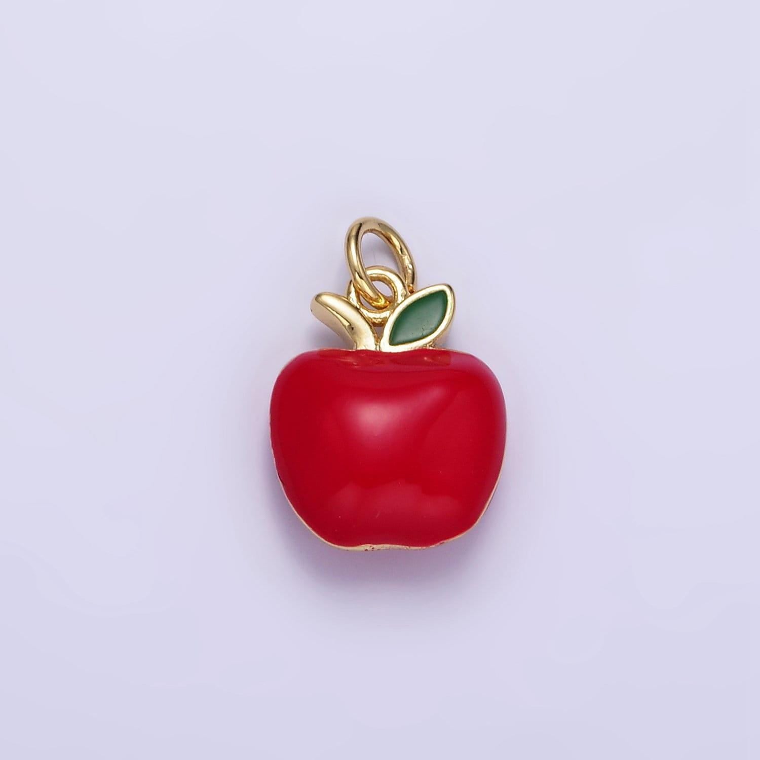 Dainty gold apple charms 24k gold filled apple pendant charm bracelet necklace for diy teacher gift jewelry making supply d-605