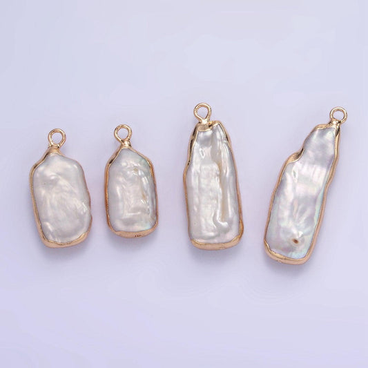 1x mini freeform rectangle freshwater pearl long geometric gold coated add-on charm for bracelet necklace bracelet earring component p-1859