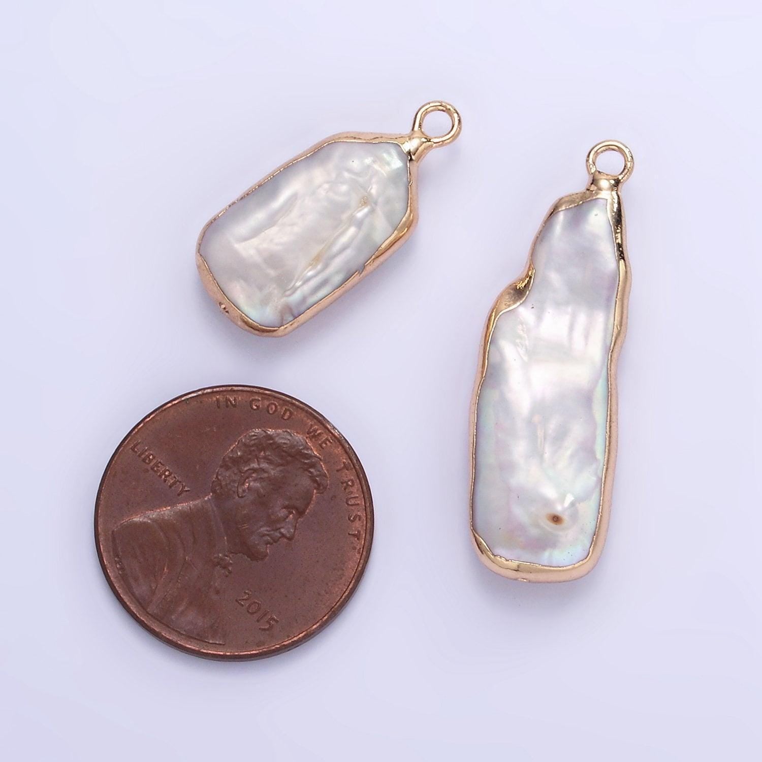 1x mini freeform rectangle freshwater pearl long geometric gold coated add-on charm for bracelet necklace bracelet earring component p-1859