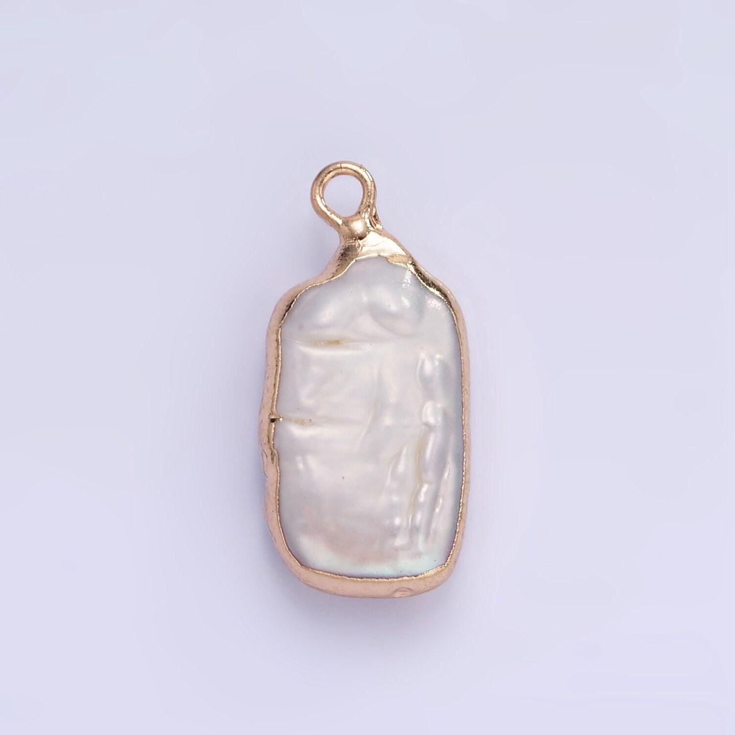 1x mini freeform rectangle freshwater pearl long geometric gold coated add-on charm for bracelet necklace bracelet earring component p-1859
