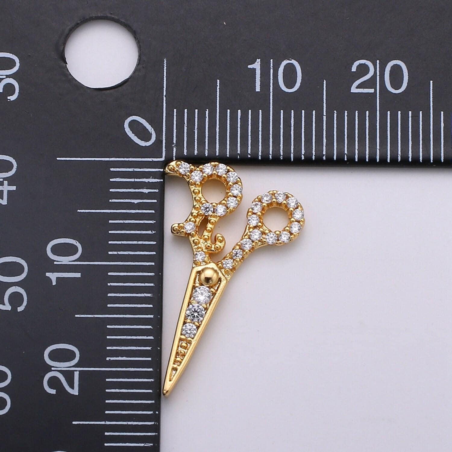 1pc 24k gold scissor pendant charm, dainty cz scissor charm pendant, for jewelry making supply, chgf-1815
