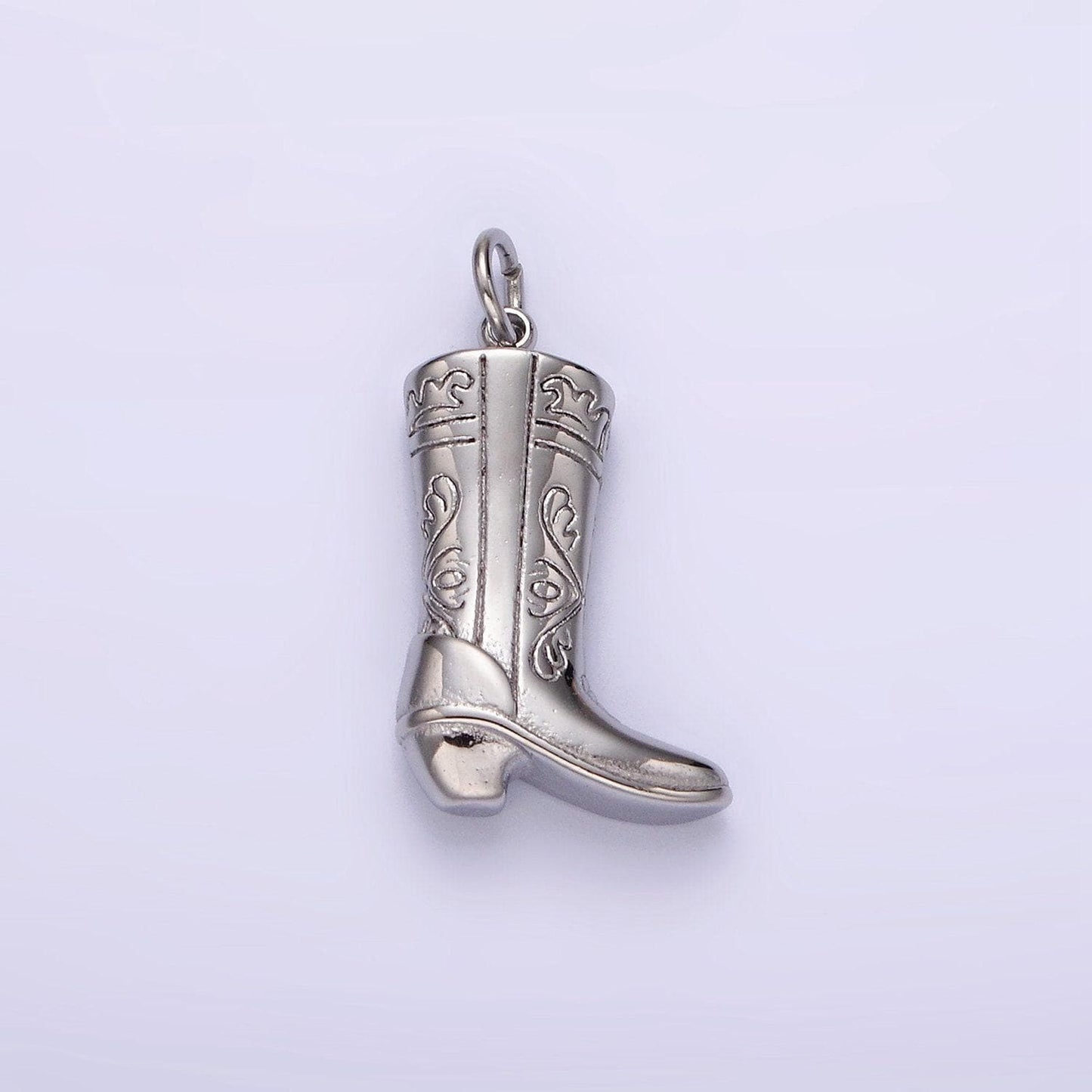 Stainless steel artisan engraved puffed cowboy boots shoes charm in gold & silver | p1273