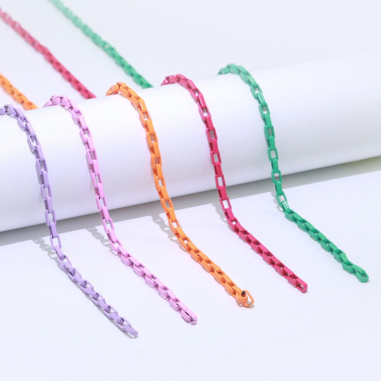 Pink,purple,teal,white and yellow color fancy enamel link rolo cable chain by yard, square link chain by yard, 2.7mm, roll-546 ~ 550