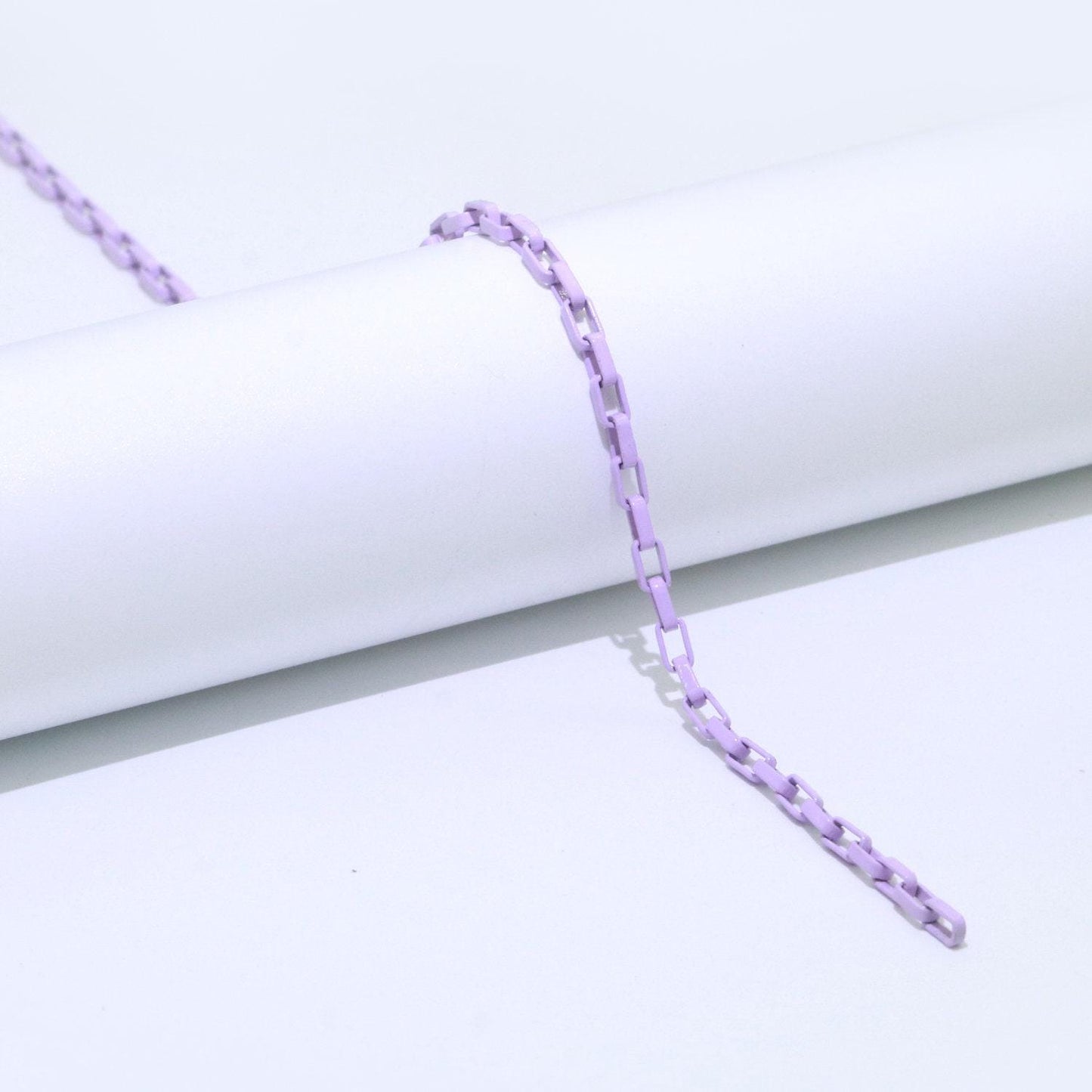 Pink,purple,teal,white and yellow color fancy enamel link rolo cable chain by yard, square link chain by yard, 2.7mm, roll-546 ~ 550