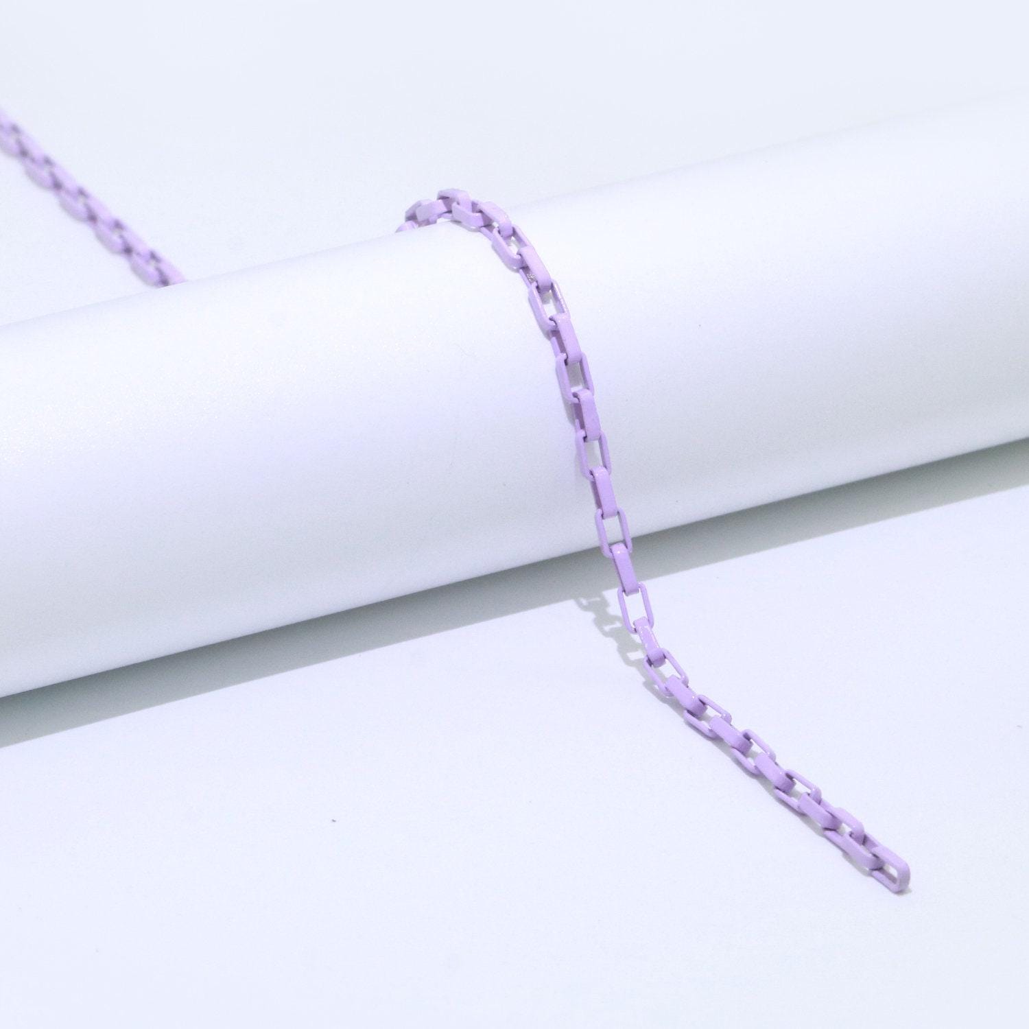 Pink,purple,teal,white and yellow color fancy enamel link rolo cable chain by yard, square link chain by yard, 2.7mm, roll-546 ~ 550