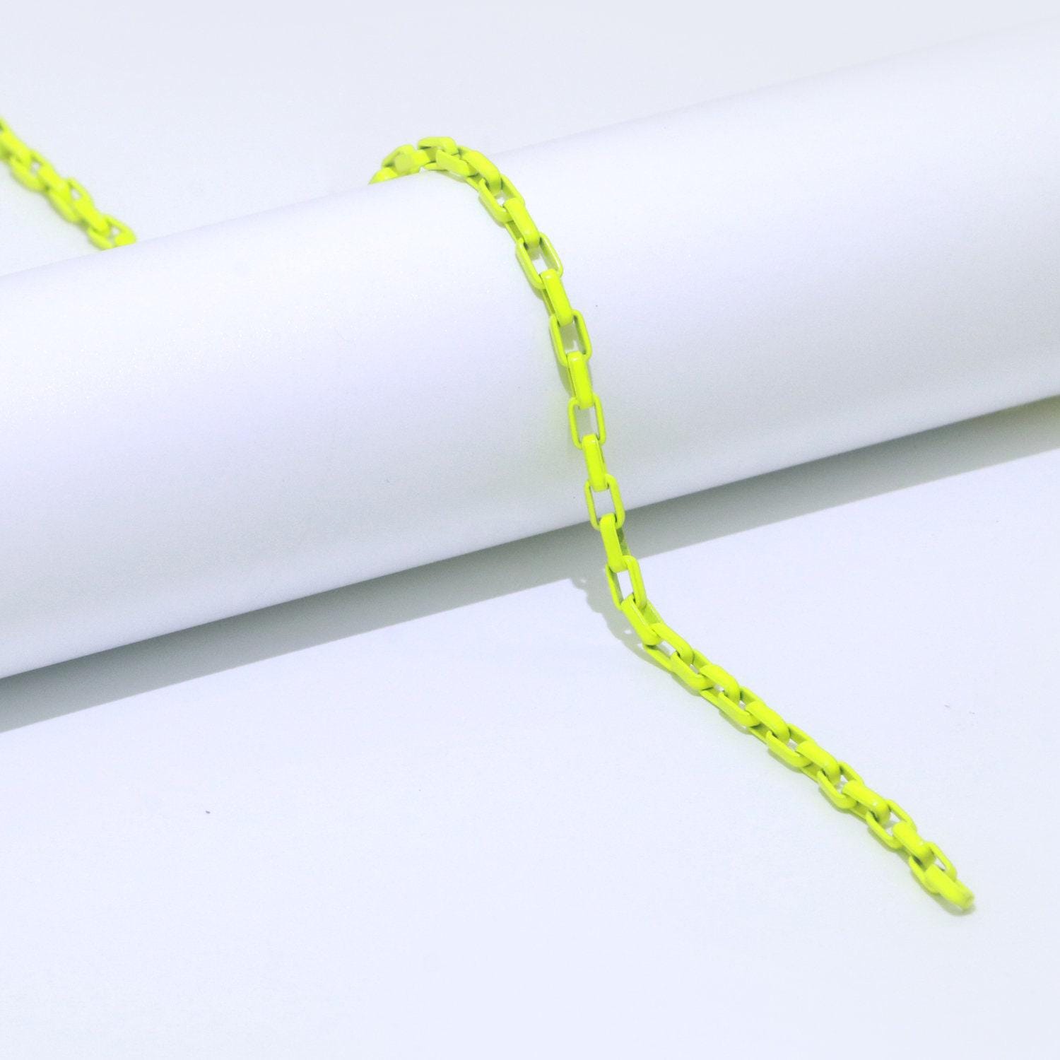 Pink,purple,teal,white and yellow color fancy enamel link rolo cable chain by yard, square link chain by yard, 2.7mm, roll-546 ~ 550