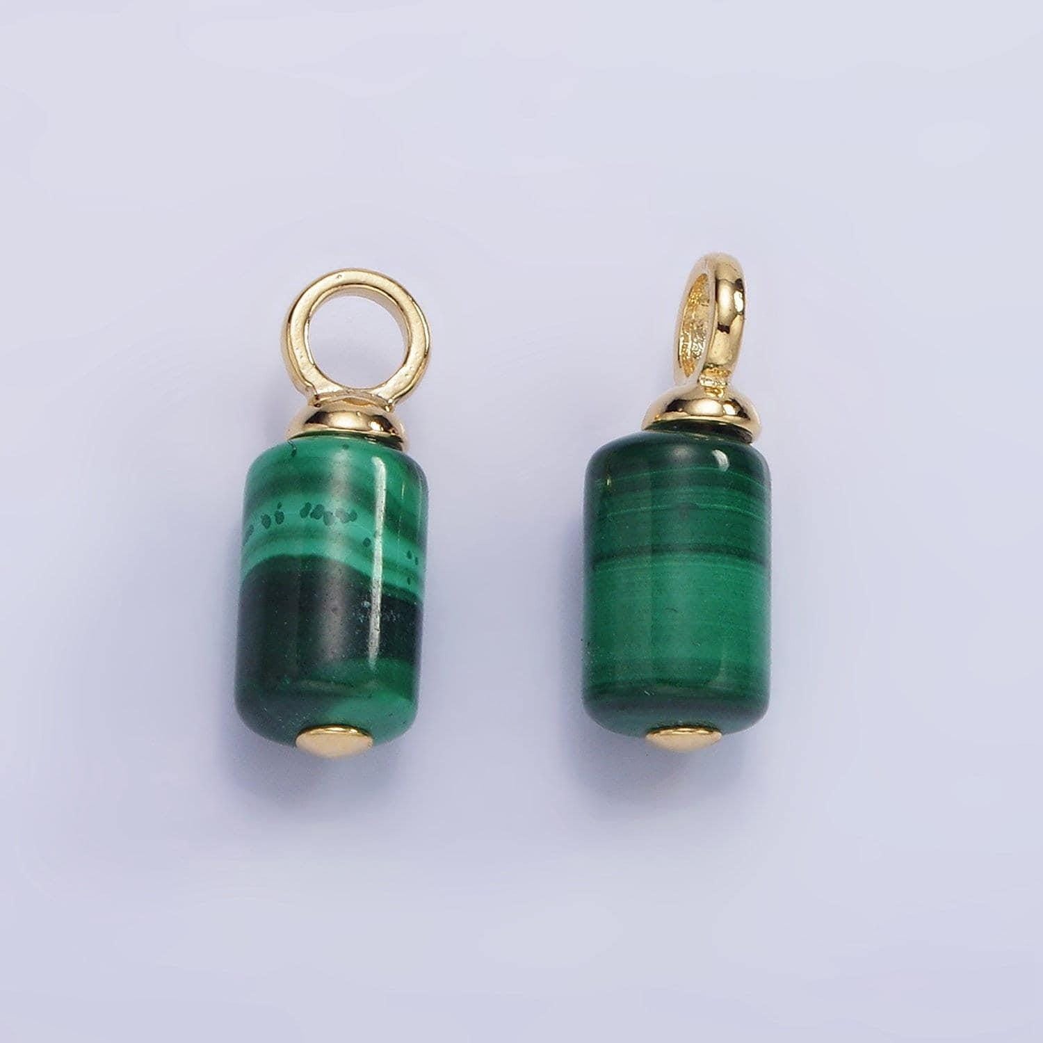 Dainty green malachite charm 14k gold filled 16x6mm tube cylinder dark green gemstone for diy jewelry making earring bracelet necklace ag685