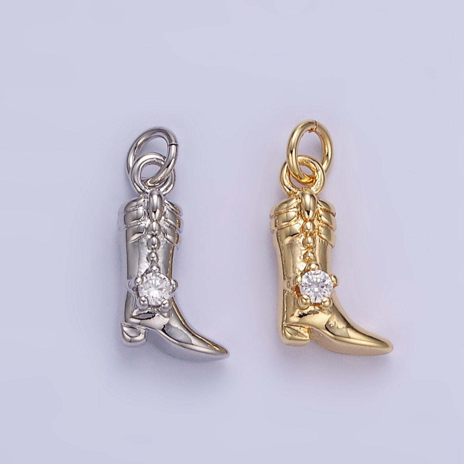 16k gold filled 12mm high heel cowboy boots lined minimalist shoes charm with cz stone | ac113