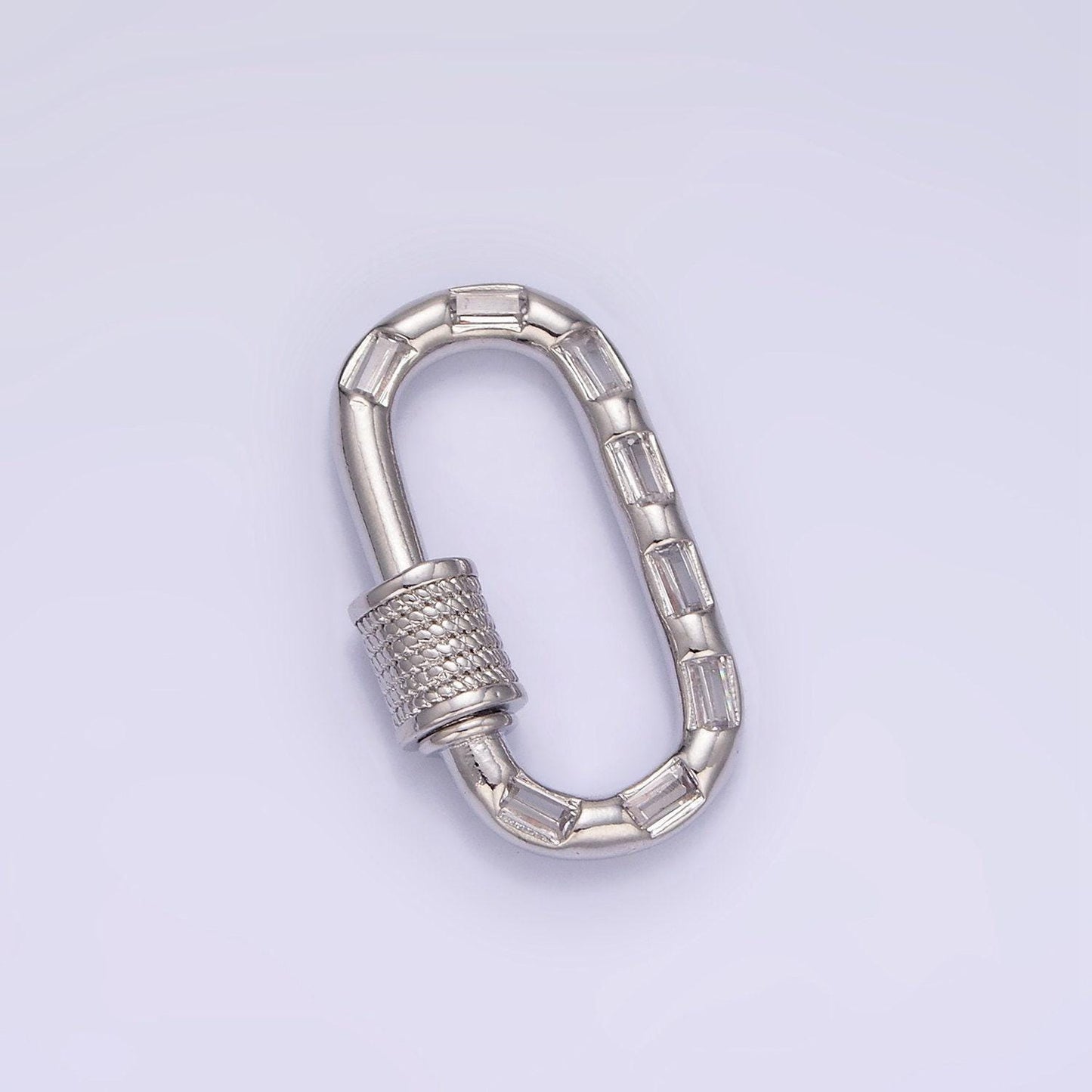14k gold filled carabiner screw lock cz baguette lined oval clasp for charm holder finding supply in gold & silver | z450