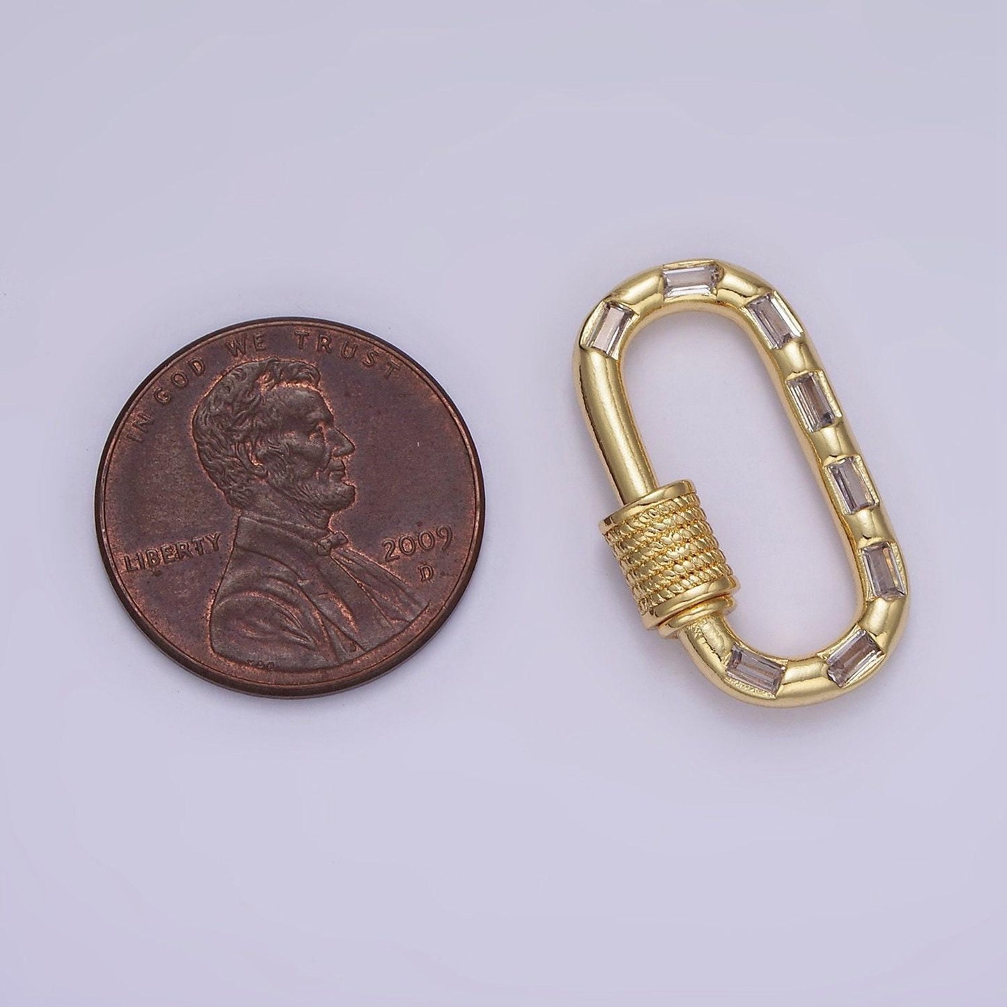 14k gold filled carabiner screw lock cz baguette lined oval clasp for charm holder finding supply in gold & silver | z450