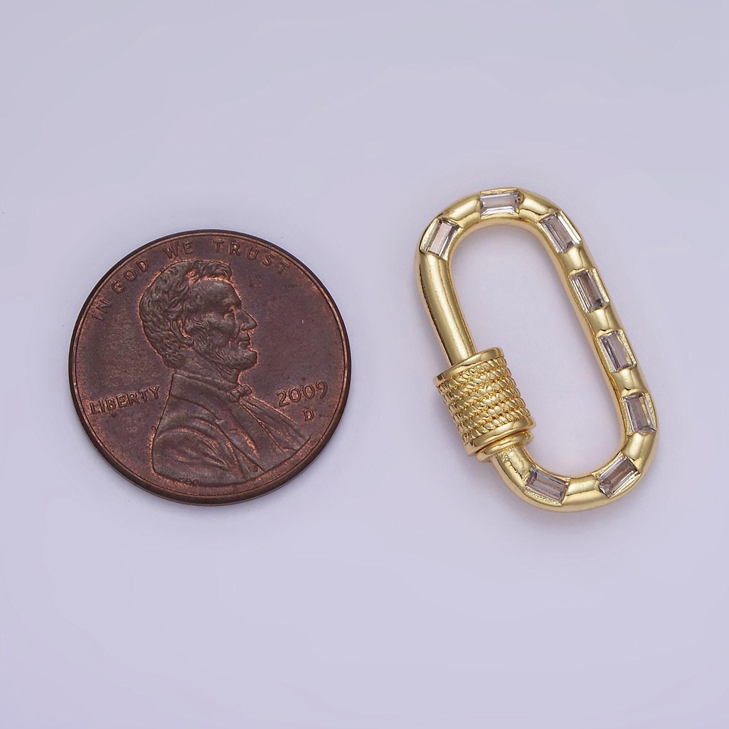 14k gold filled carabiner screw lock cz baguette lined oval clasp for charm holder finding supply in gold & silver | z450