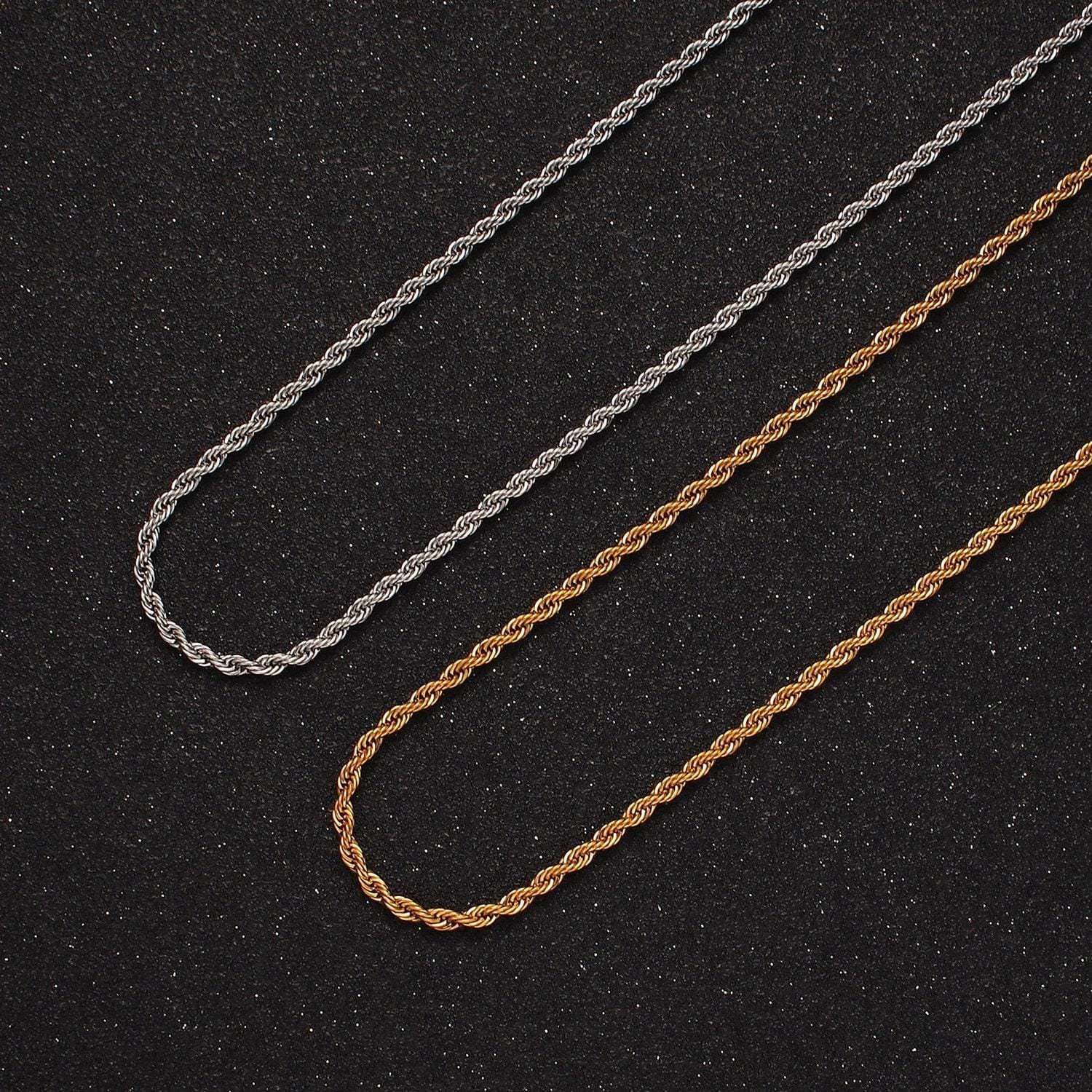 Stainless steel 1.8mm rope chain 18 inches necklace in gold & silver | wa-2338 wa-2339