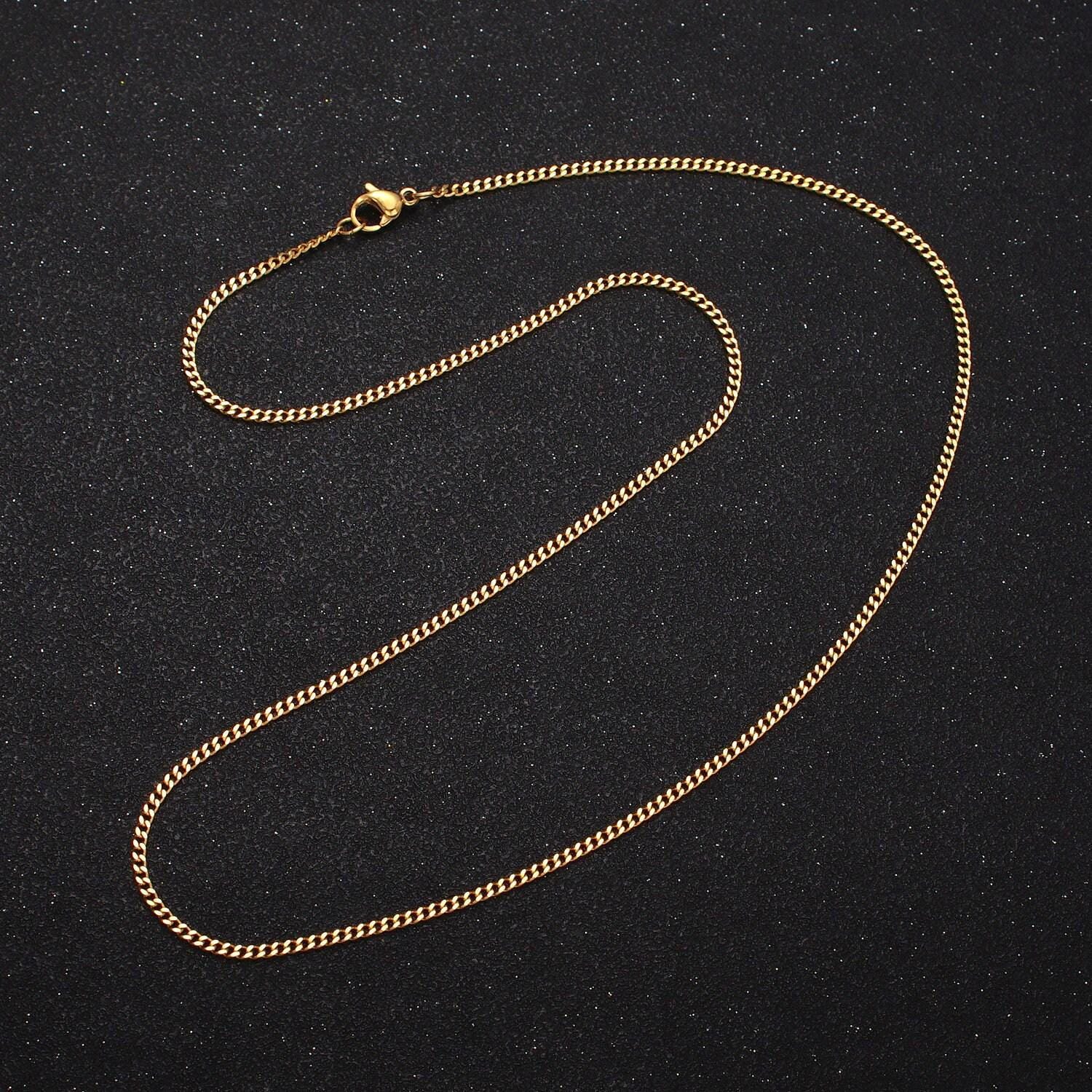 1pc 17.7'' ready to use gold cuban curb necklace chain, layer curb chain dainty stainless steel necklace, for pendant charm necklace wa1701
