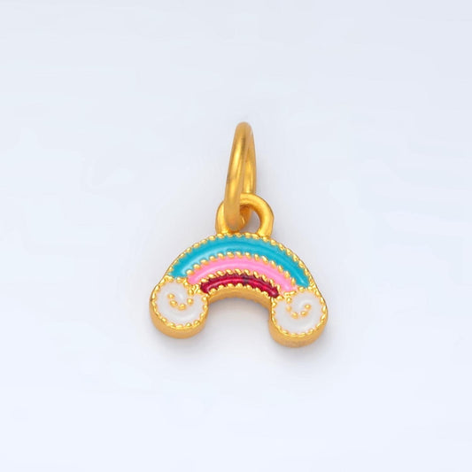 24k gold filled pastel cute kid enamel rainbow w/ clouds charms | m-156