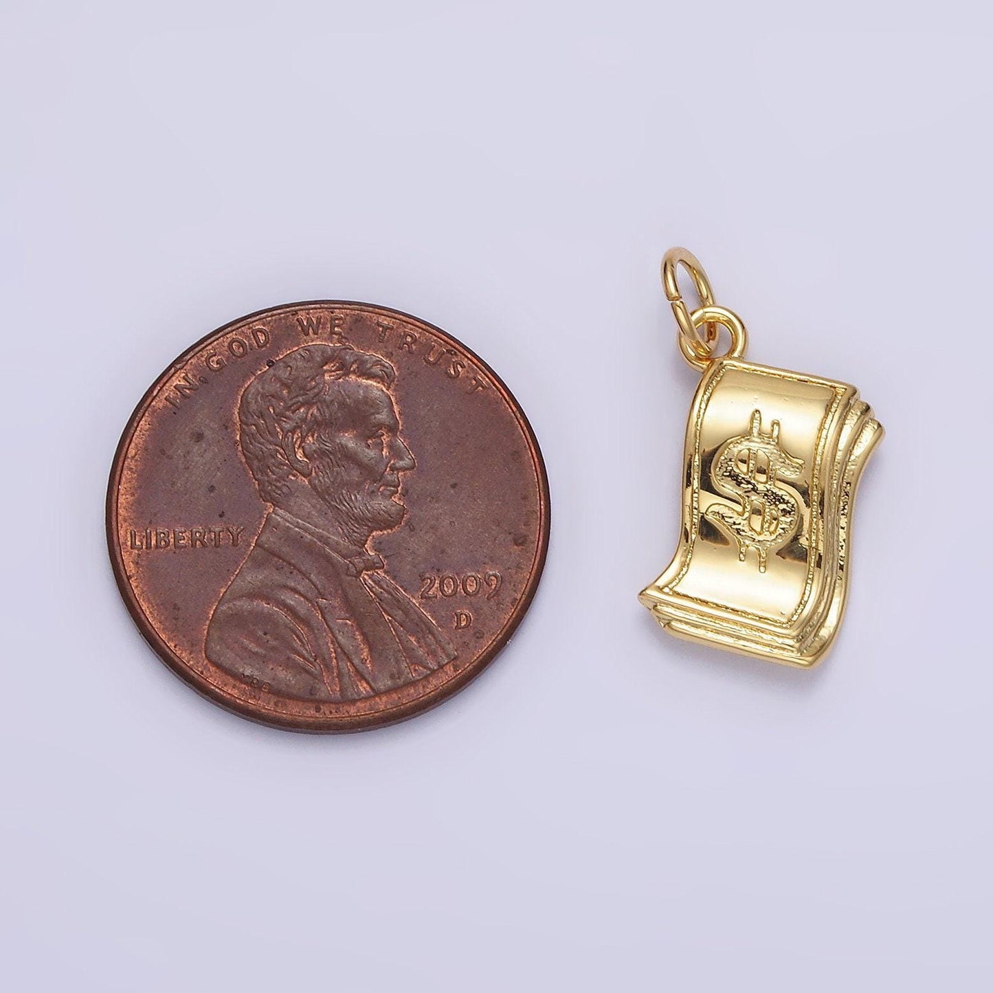 14k gold filled money dollar bill engraved add-on charm in gold & silver | n1502 n1503