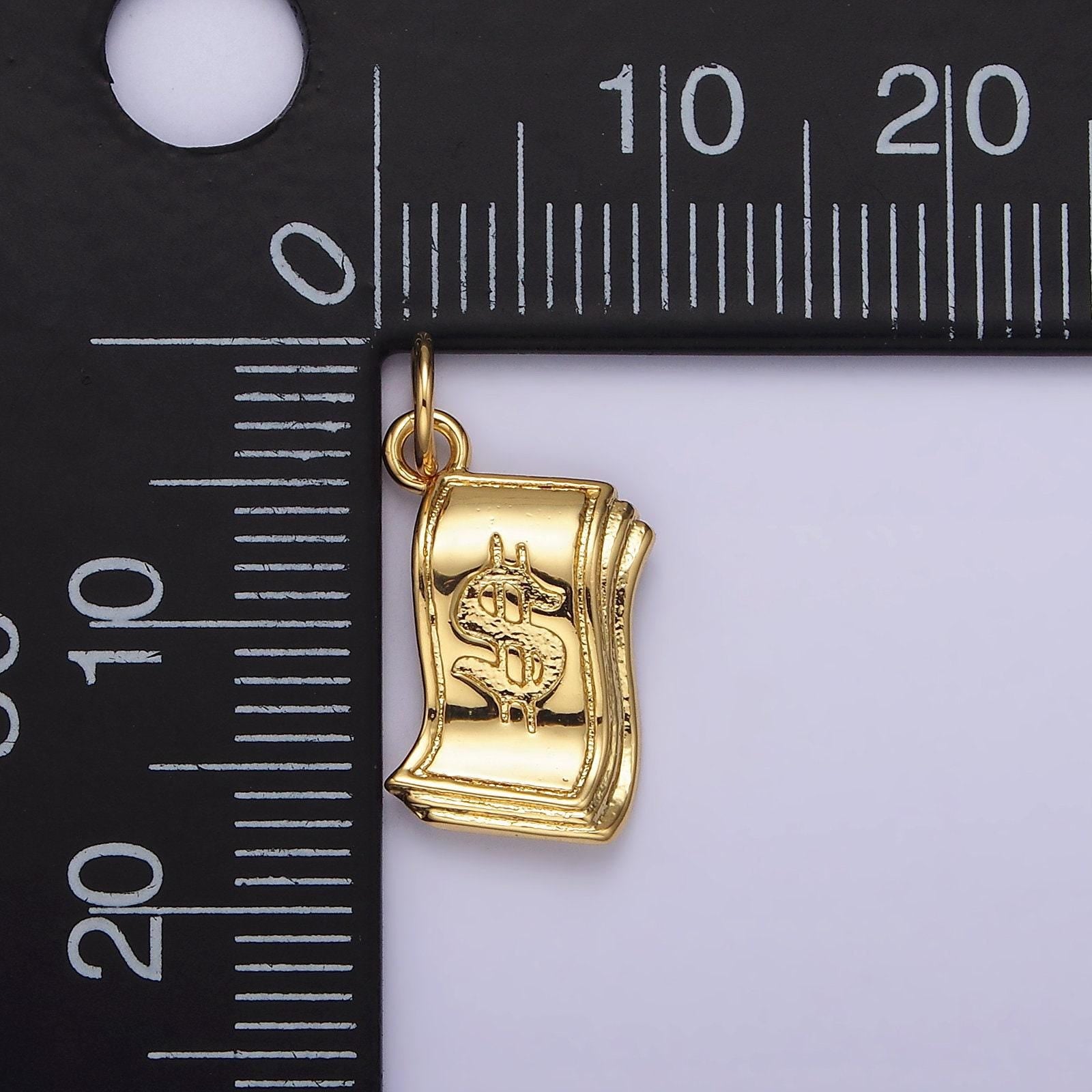 14k gold filled money dollar bill engraved add-on charm in gold & silver | n1502 n1503